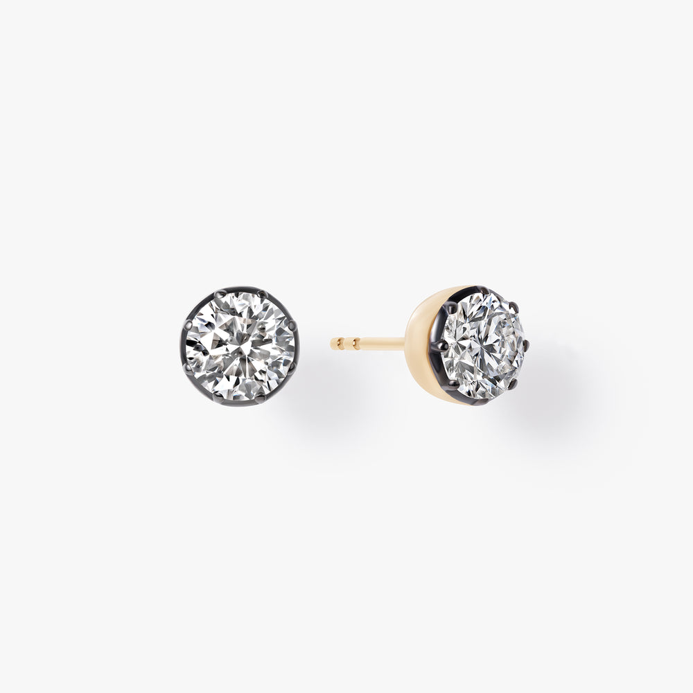 Round Diamond Black Rhodium Stud Earrings