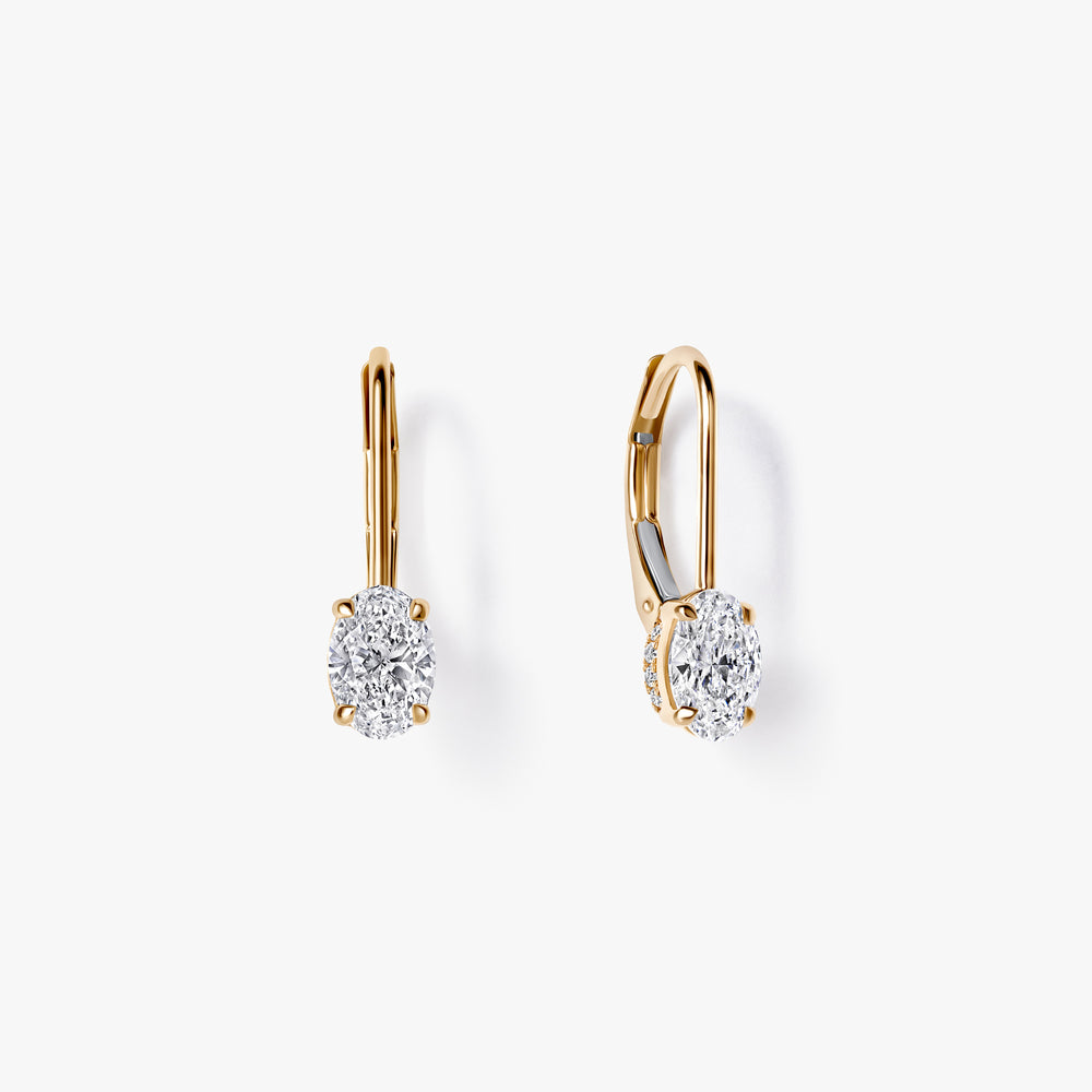 Oval Diamond Leverback Drop Earrings