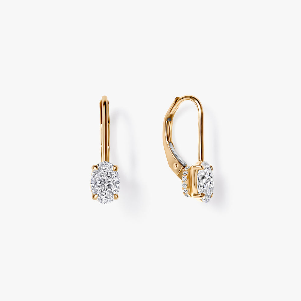 Oval Diamond Leverback Drop Earrings