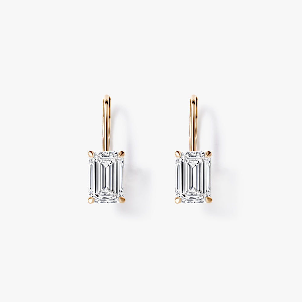 Emerald Diamond Leverback Drop Earrings