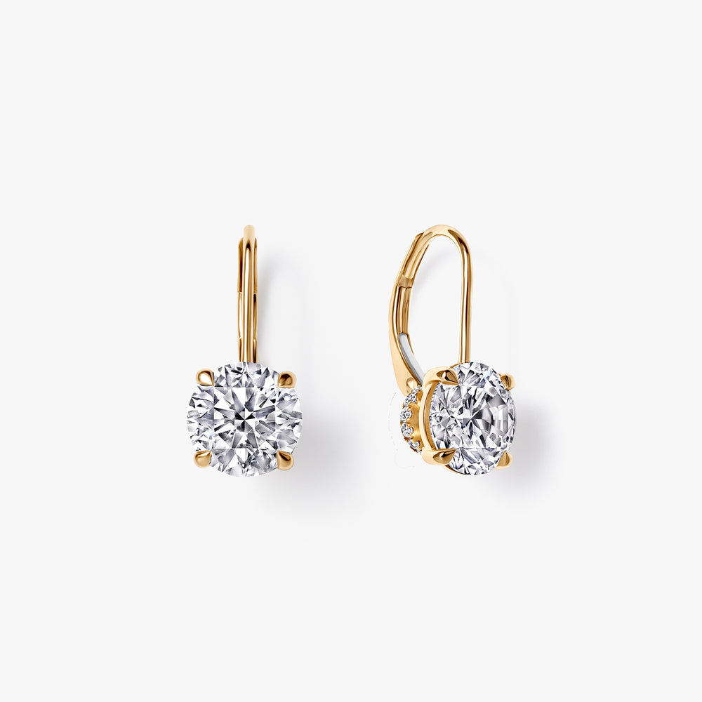 Round Diamond Leverback Drop Earrings