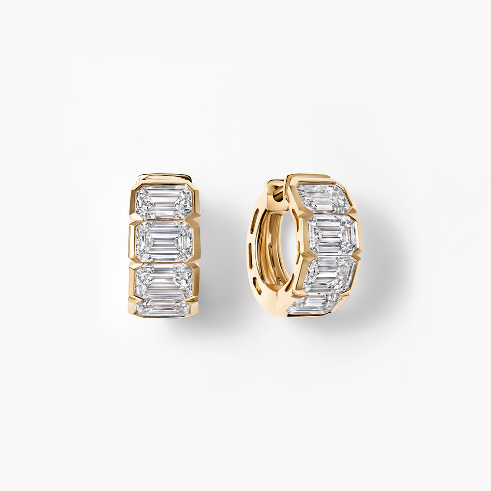 Emerald Diamond Half Bezel Huggie Earrings