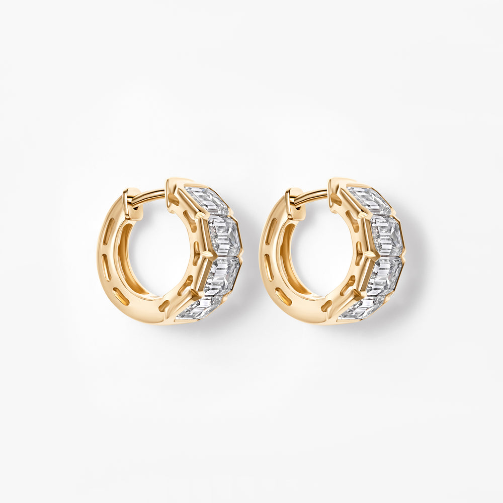 Emerald Diamond Half Bezel Huggie Earrings