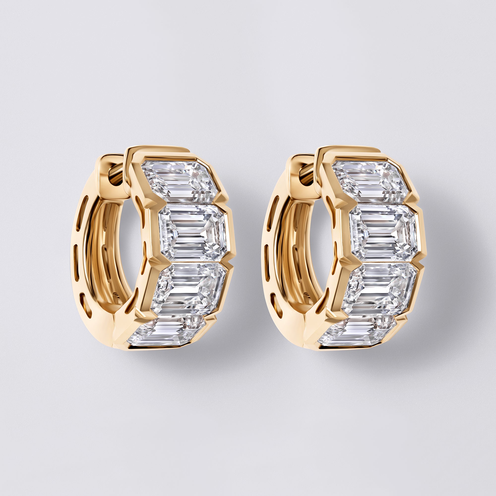 Emerald Cut Diamond East/West Half Bezel Huggie Earrings