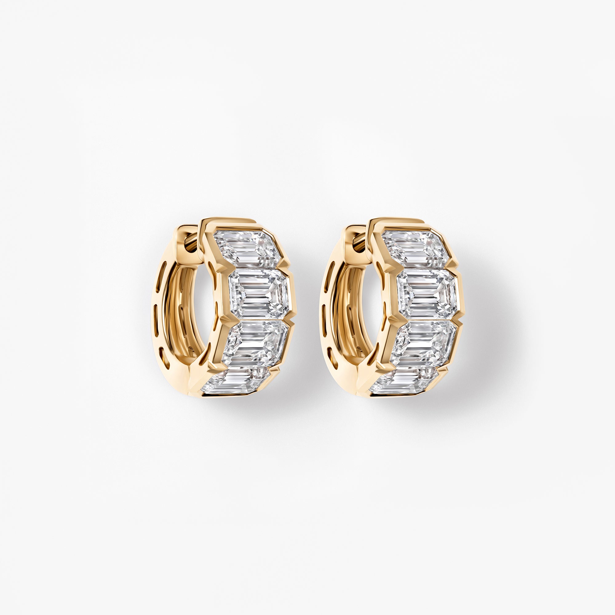 Emerald Cut Diamond East/West Half Bezel Huggie Earrings