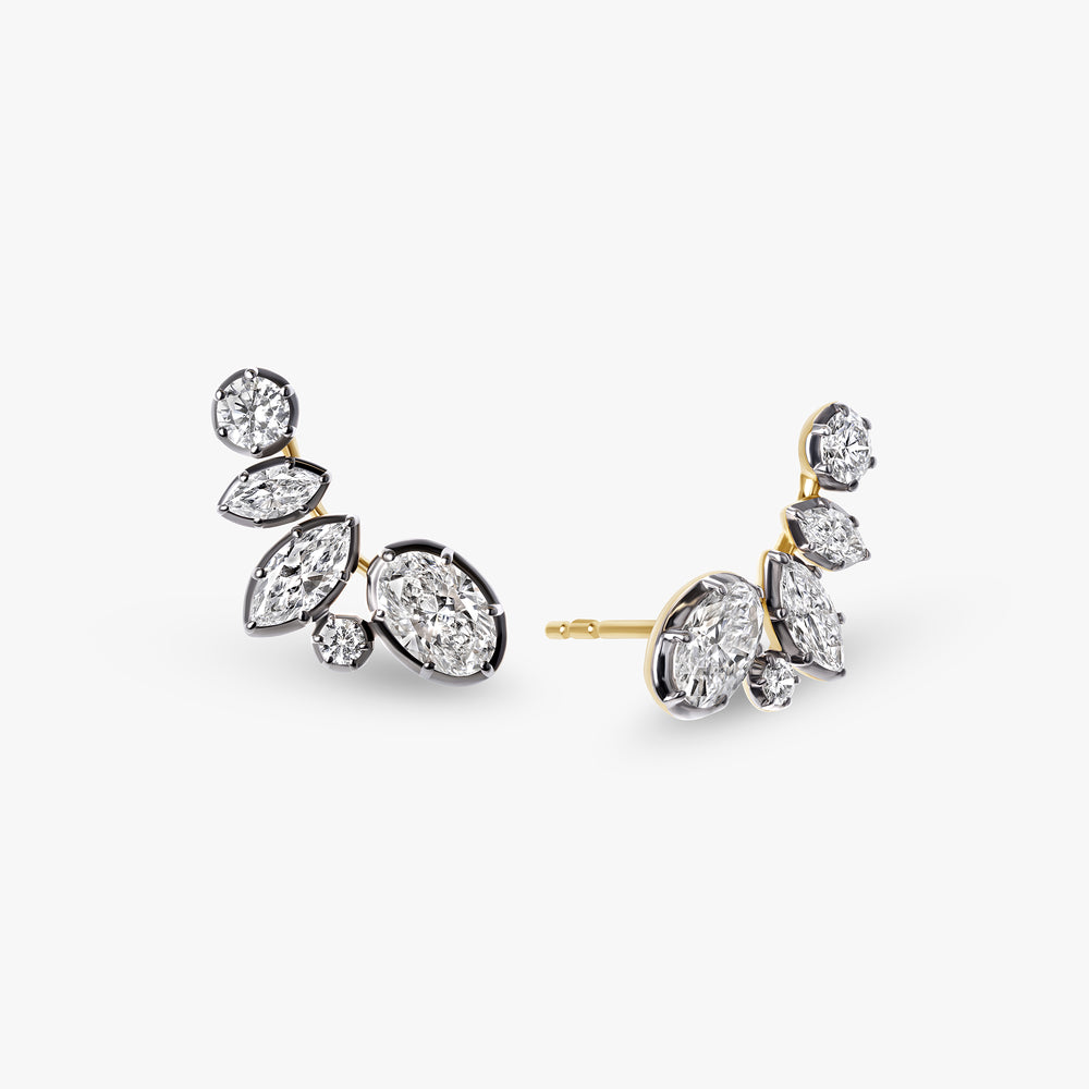 Mixed Shape Diamond Black Rhodium Crawler Earrings