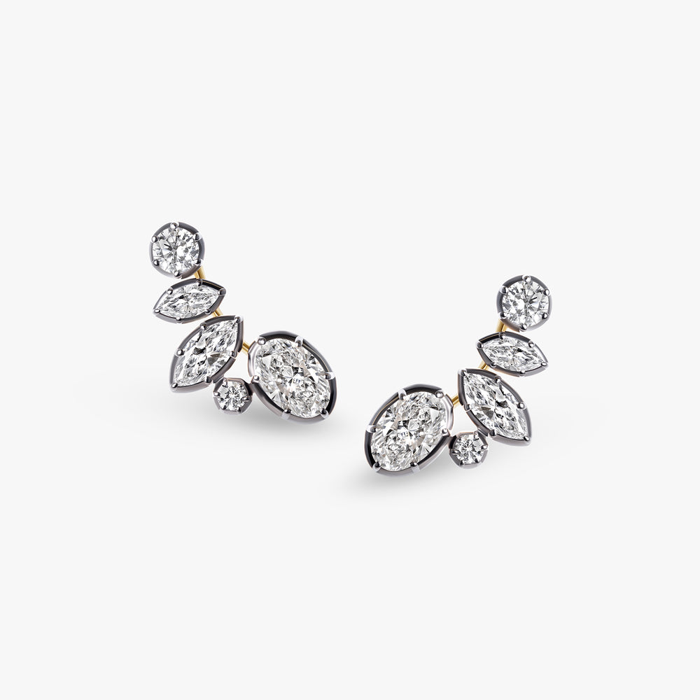 Mixed Shape Diamond Black Rhodium Crawler Earrings