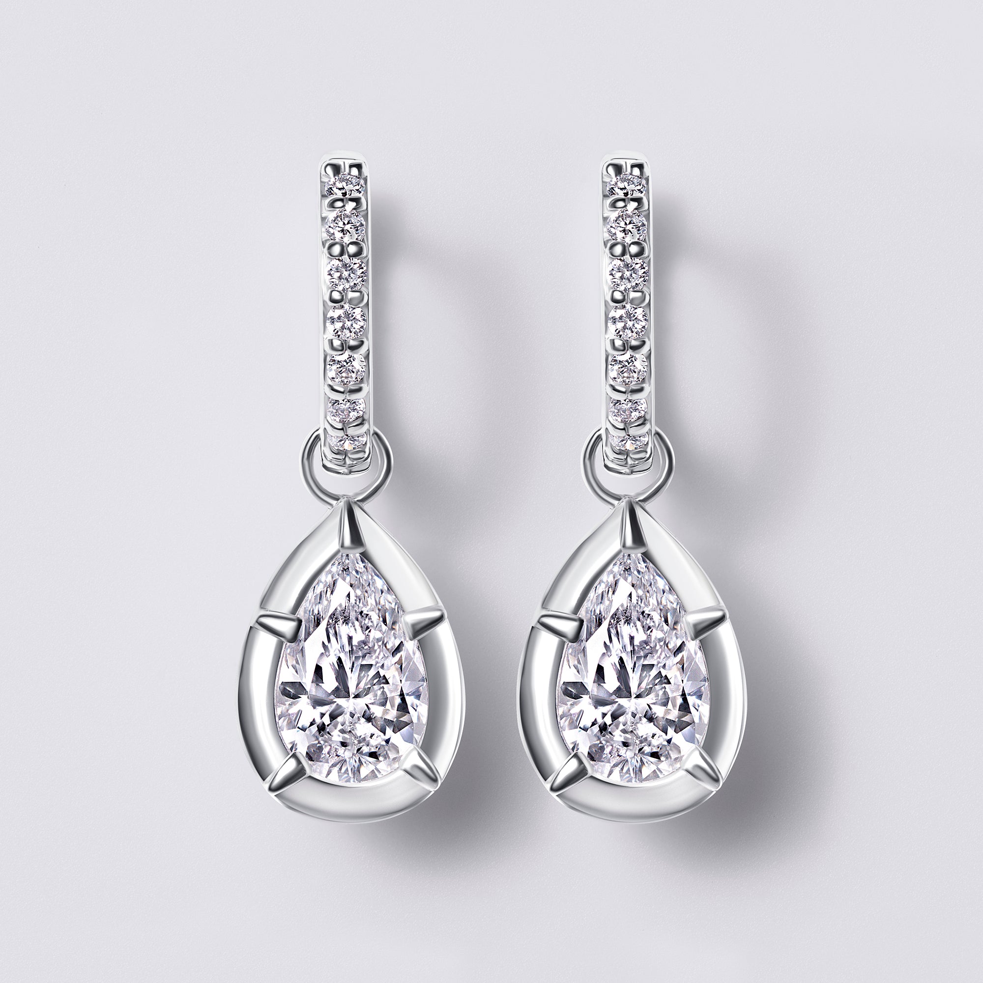 Pear Diamond Bezel Set Drop Hoop Earrings