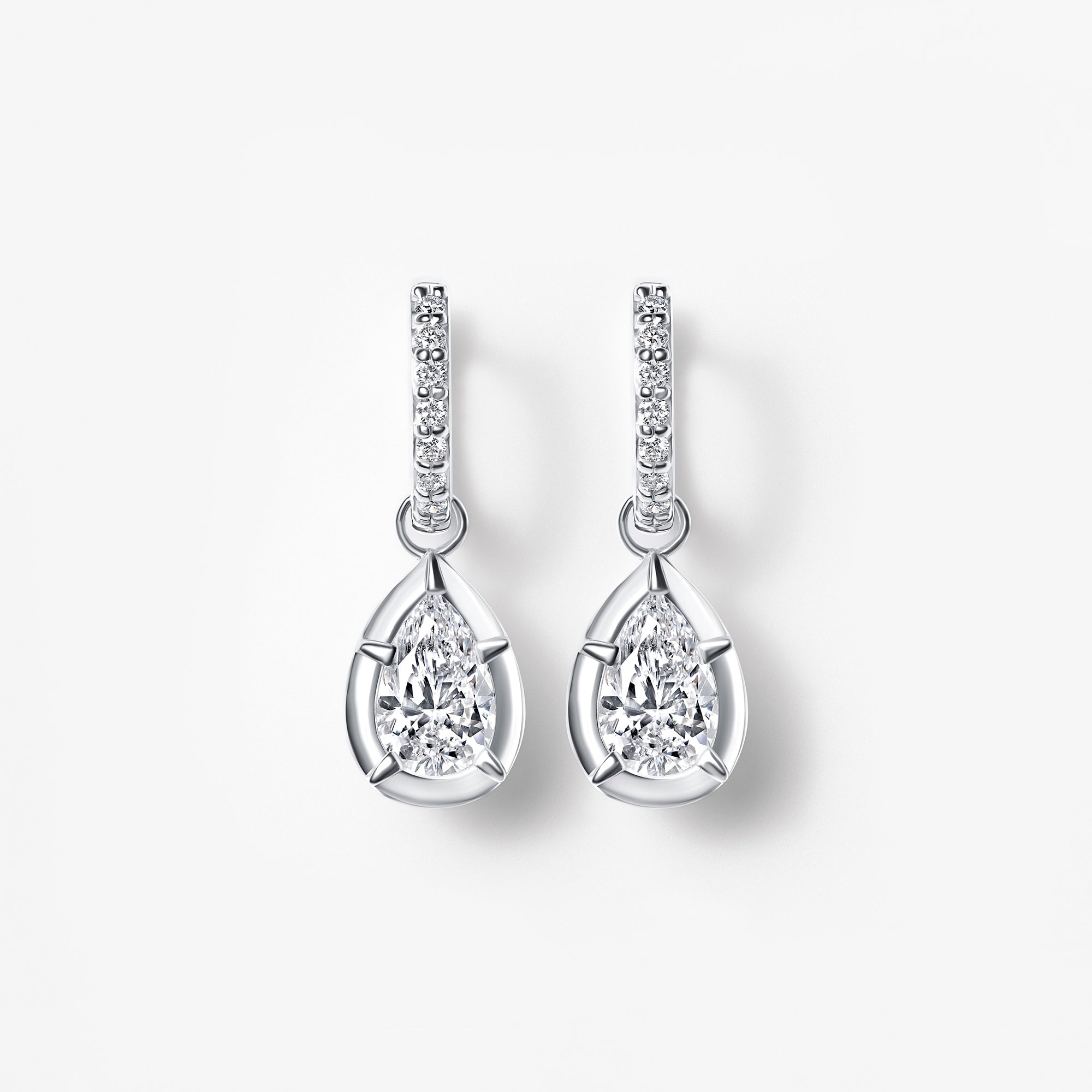 Pear Diamond Bezel Set Drop Hoop Earrings