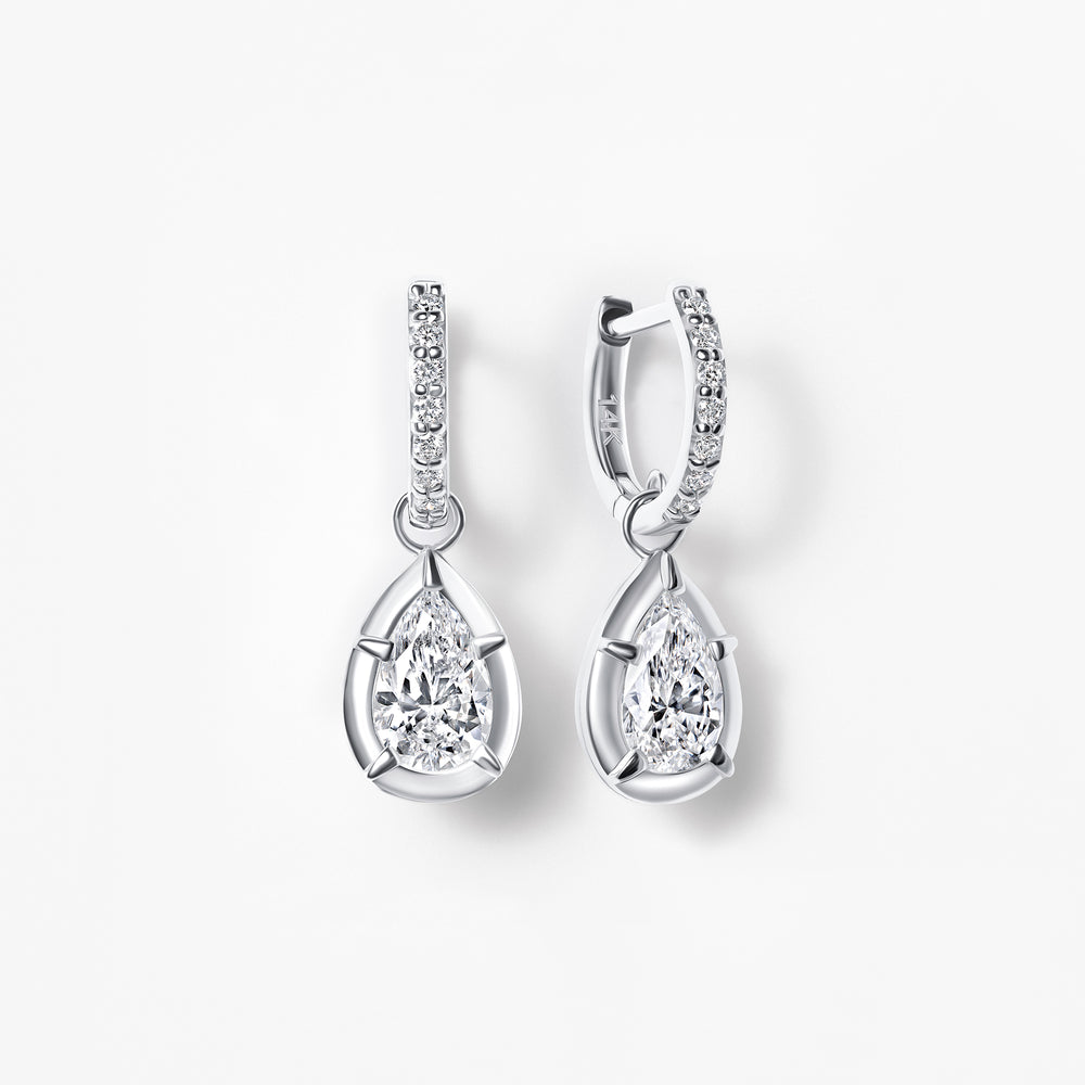 Pear Diamond Pavé Bezel Drop Huggie Earrings