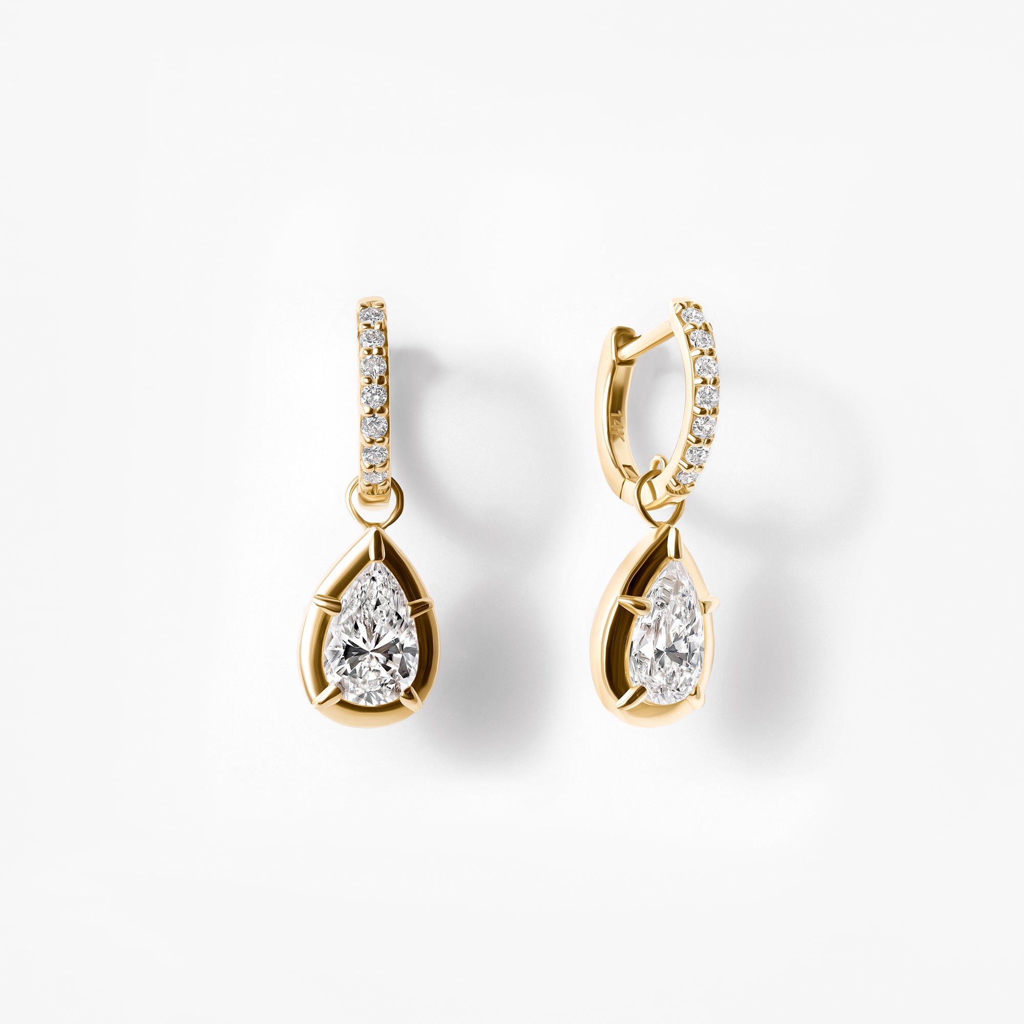 Pear Diamond Bezel Set Drop Hoop Earrings