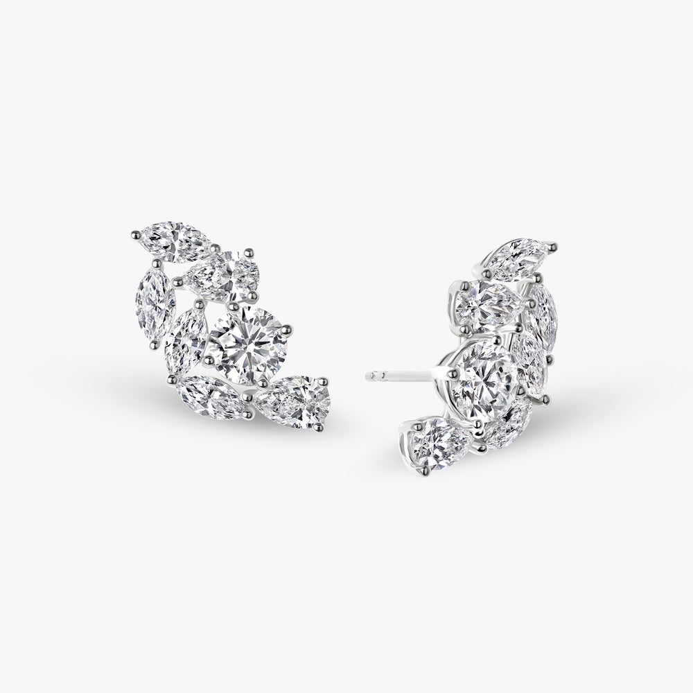 Mixed Shape Diamond Cluster Crawler Earrings