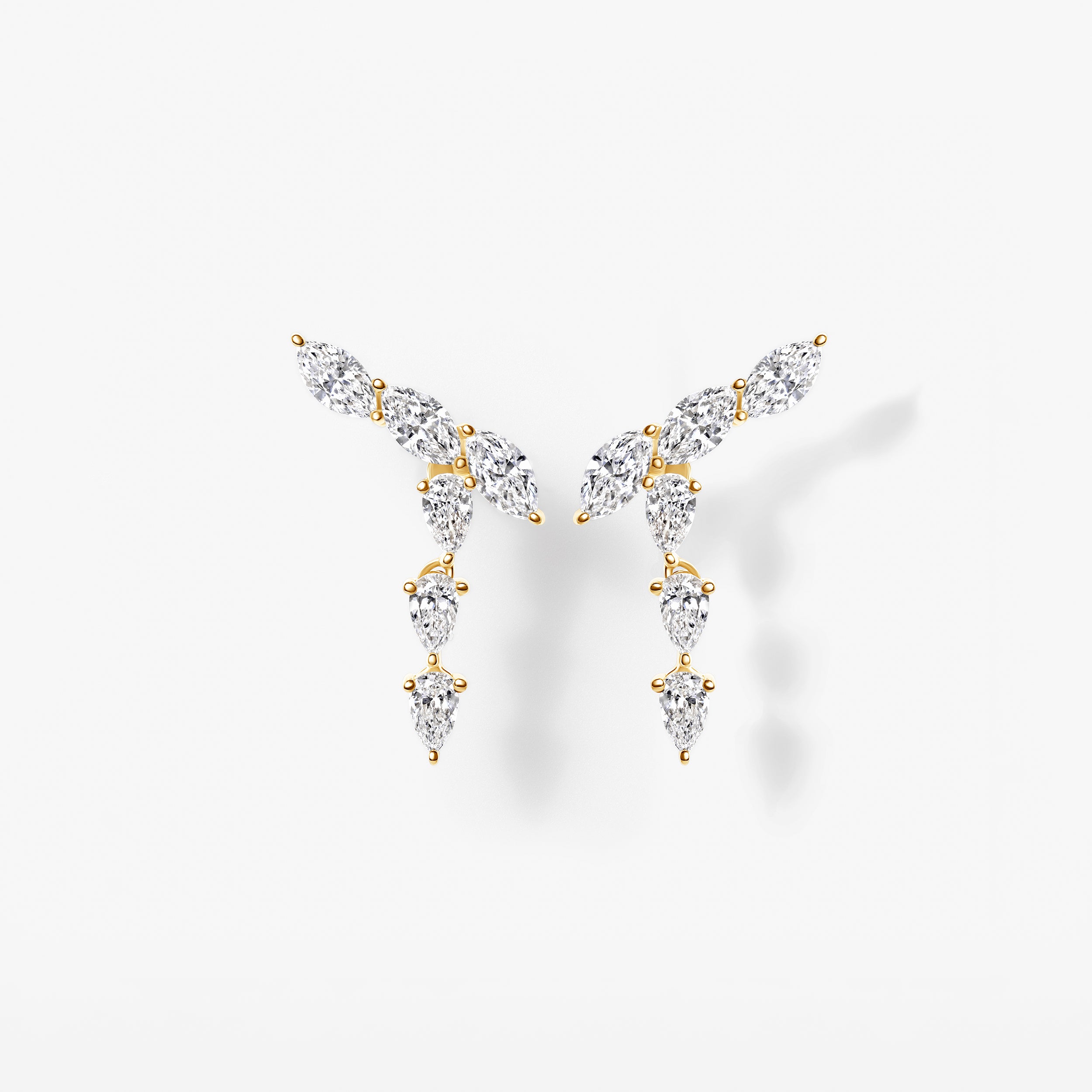Pear and Marquise Diamond Drop Crawler Earrings