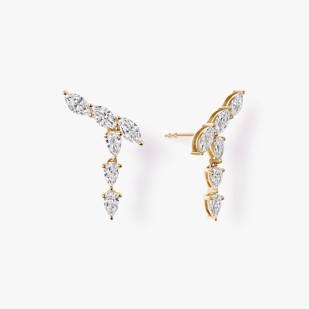 Pear and Marquise Diamond Drop Crawler Earrings