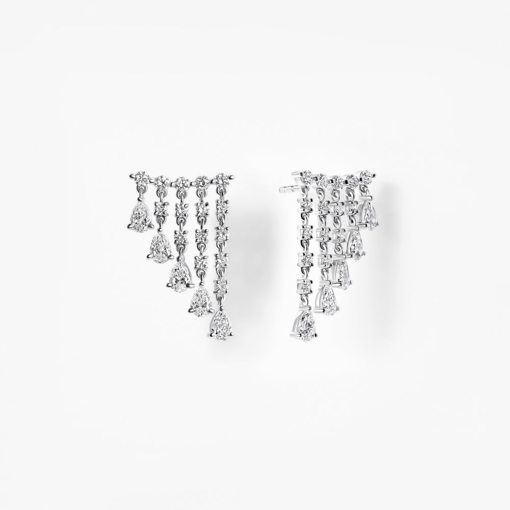 Pear and Round Diamond Waterfall Climber Earrings