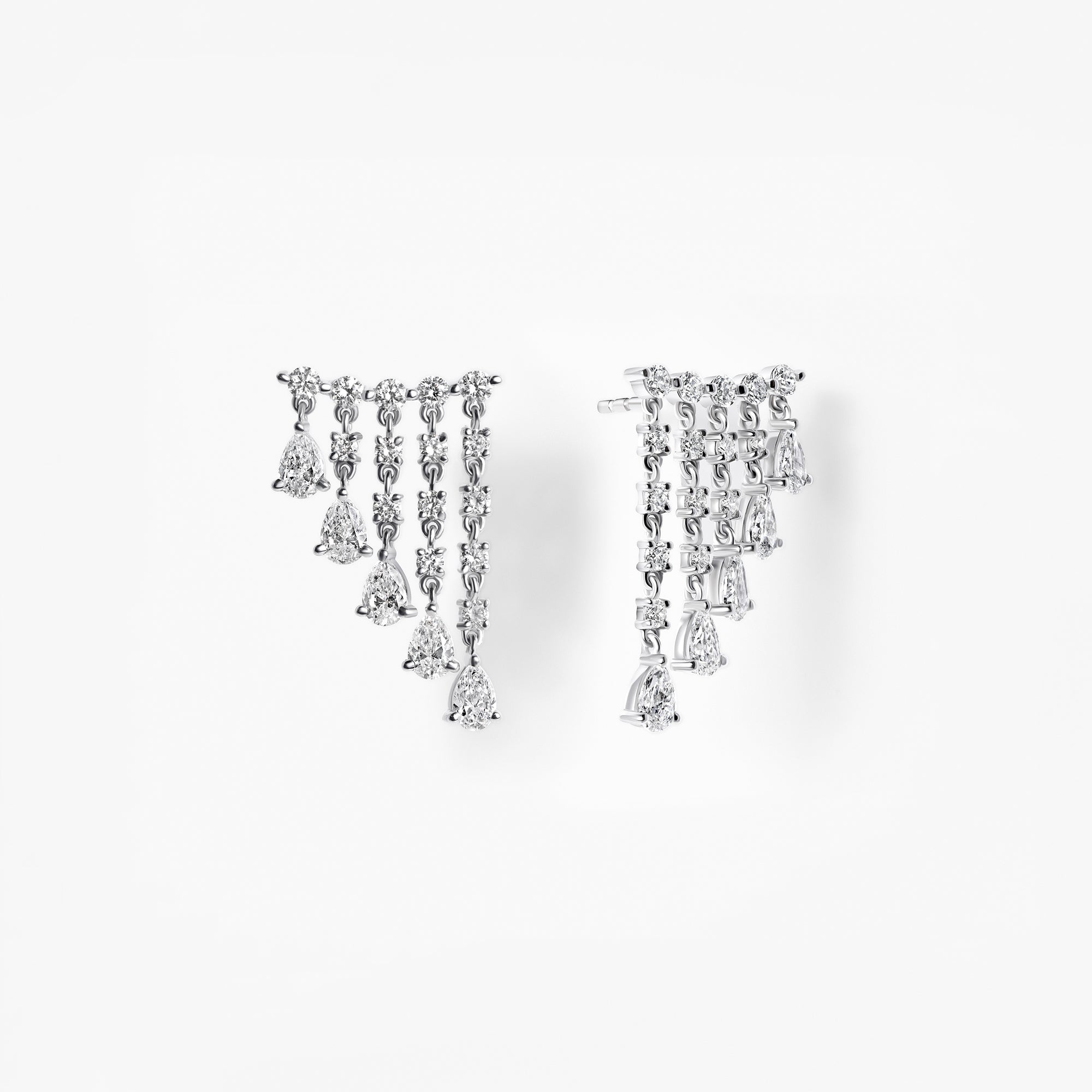 Round Diamond Waterfall Ear Climber Earrings