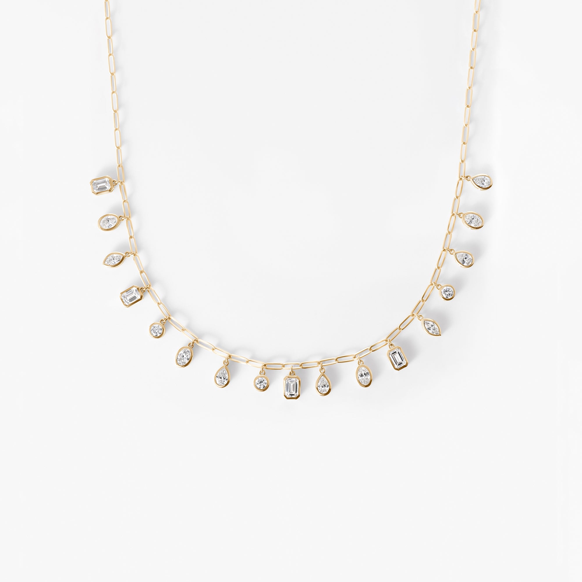 Diamond Pave Mixed Shape Charm Paperclip Necklace