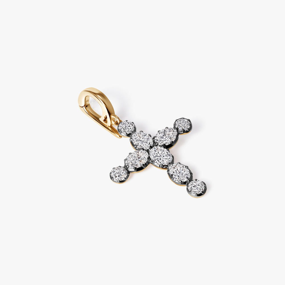 Oval and Round Diamond Black Rhodium Cross Pendant