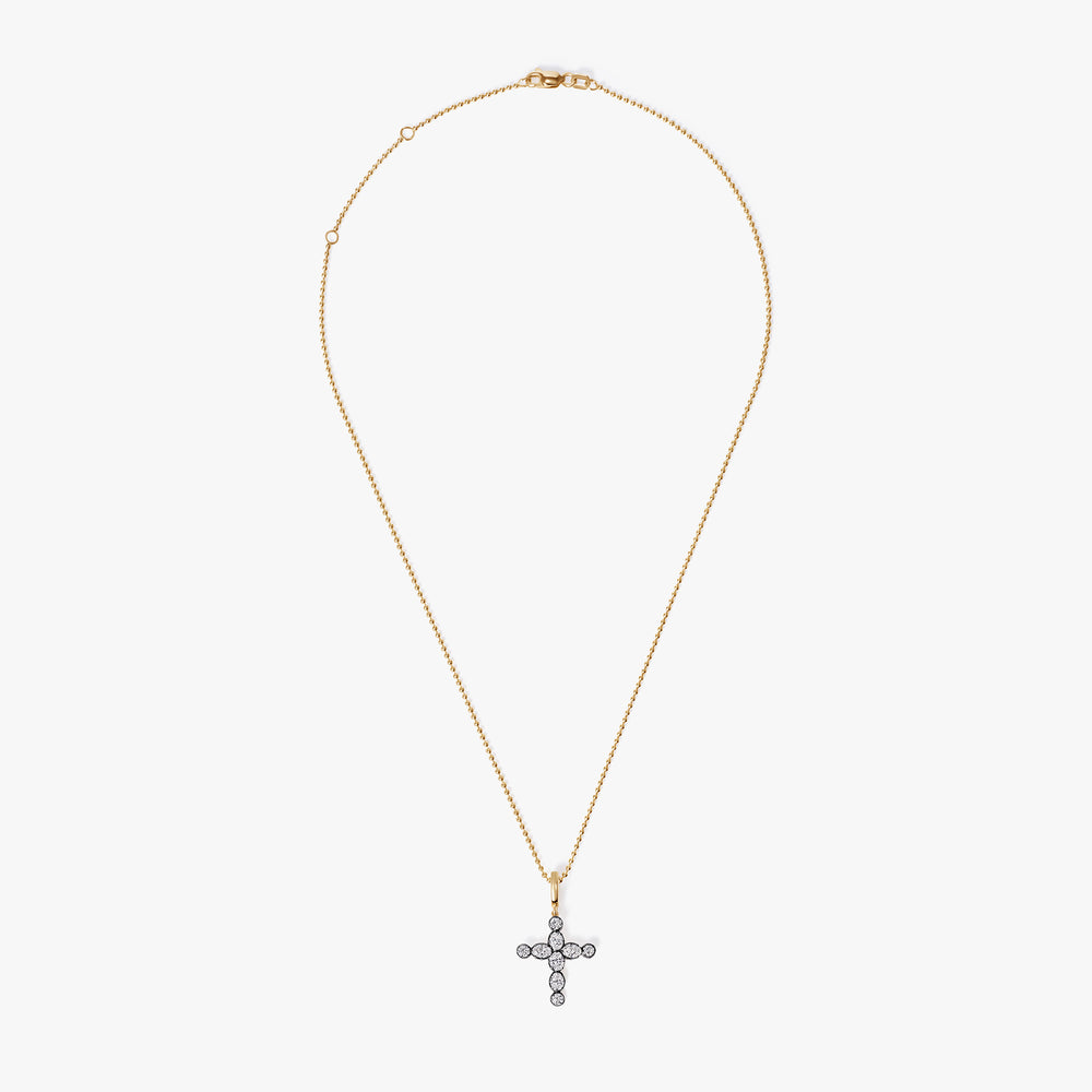 Oval and Round Diamond Black Rhodium Cross Pendant