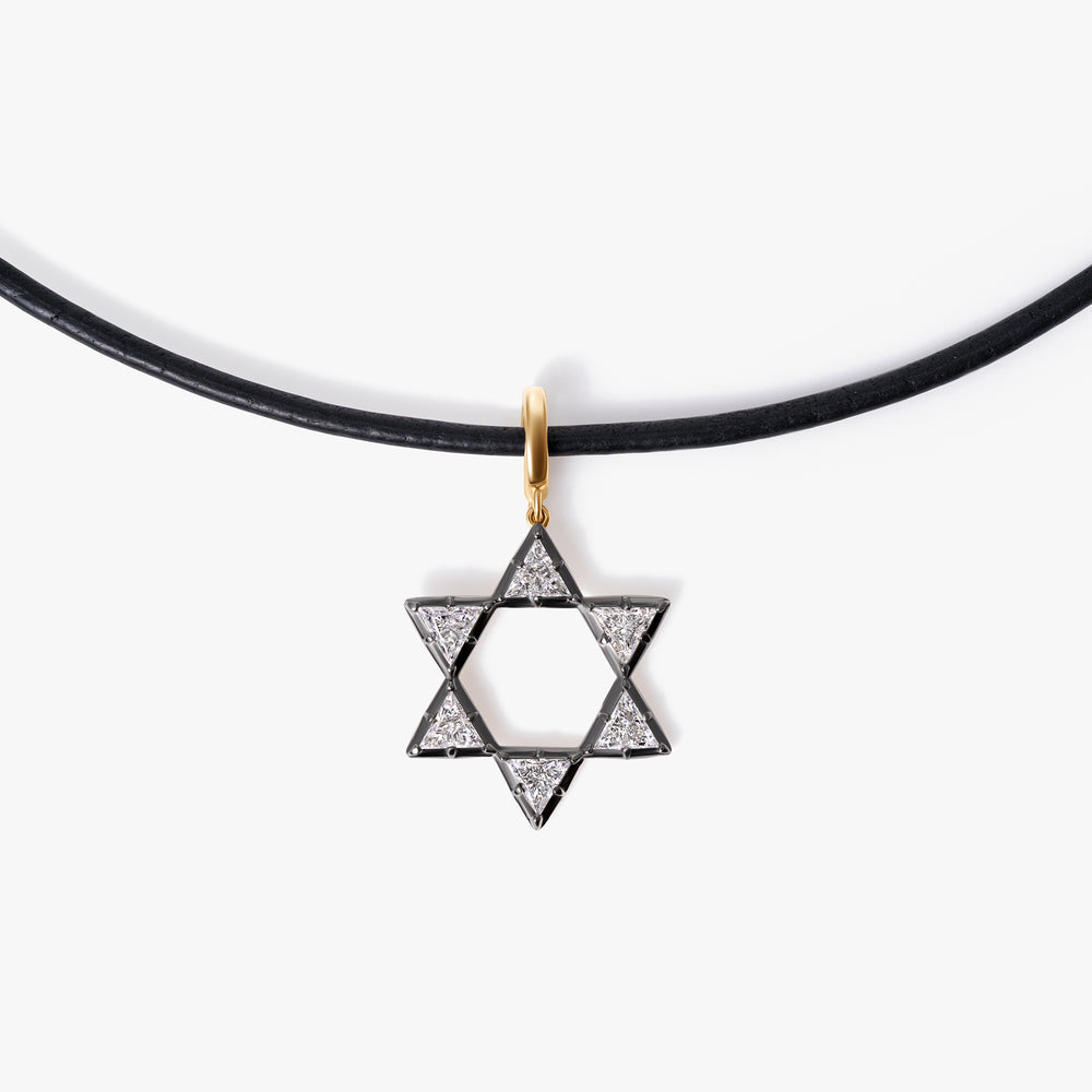 Diamond Black Rhodium Star of David Pendant