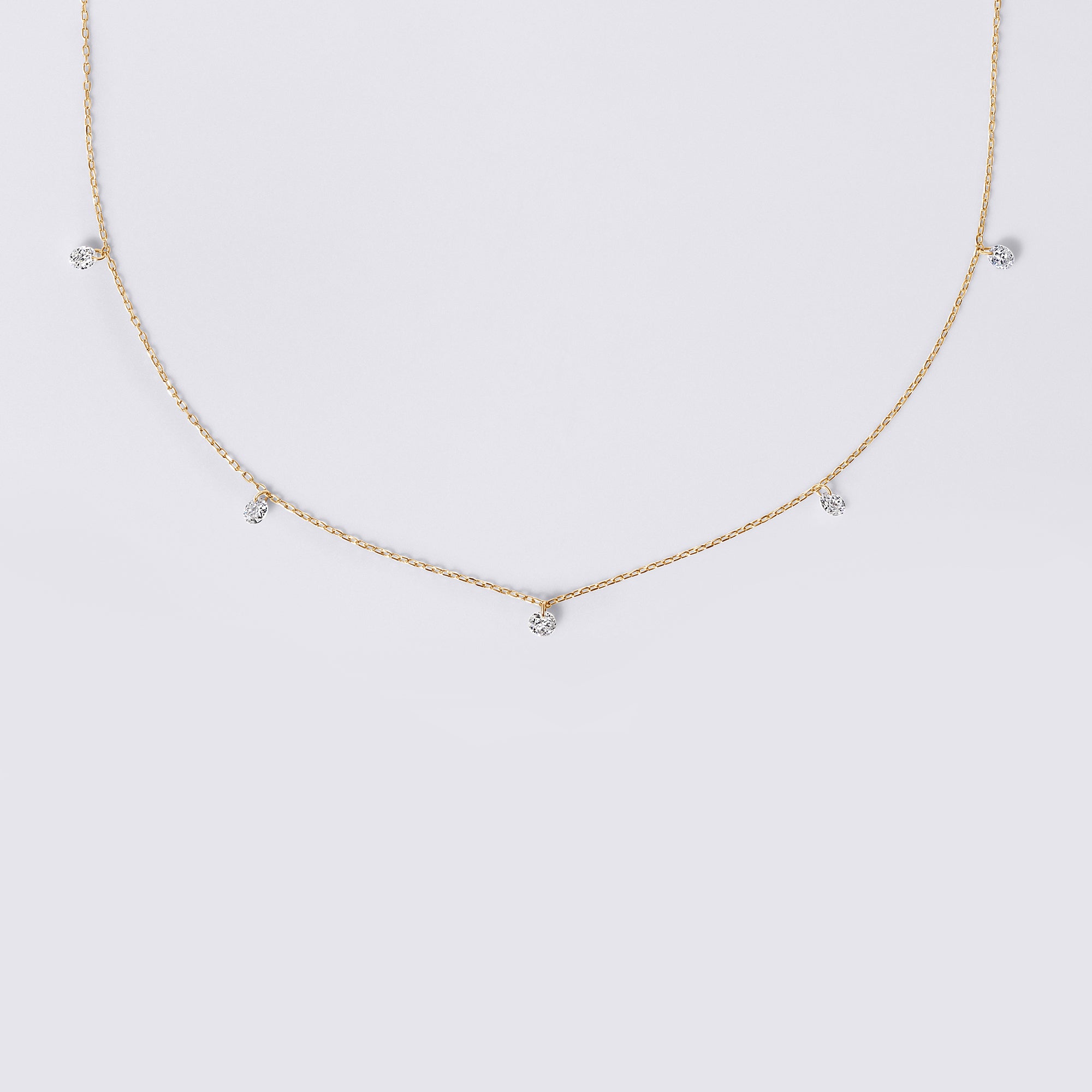 Round 5 Drilled Diamond Station Necklace