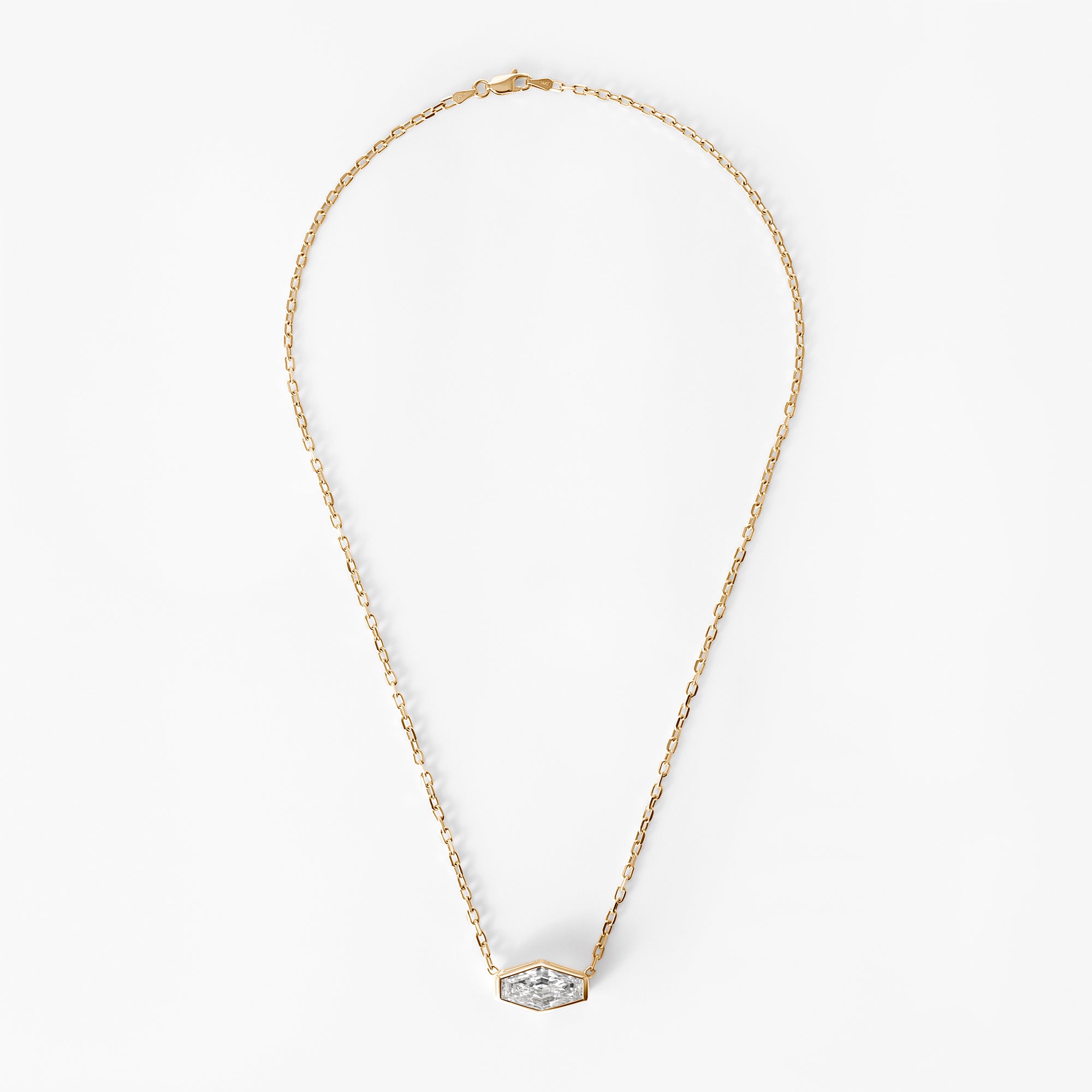 Lozenge Step Cut Diamond Bezel Set Pendant Necklace