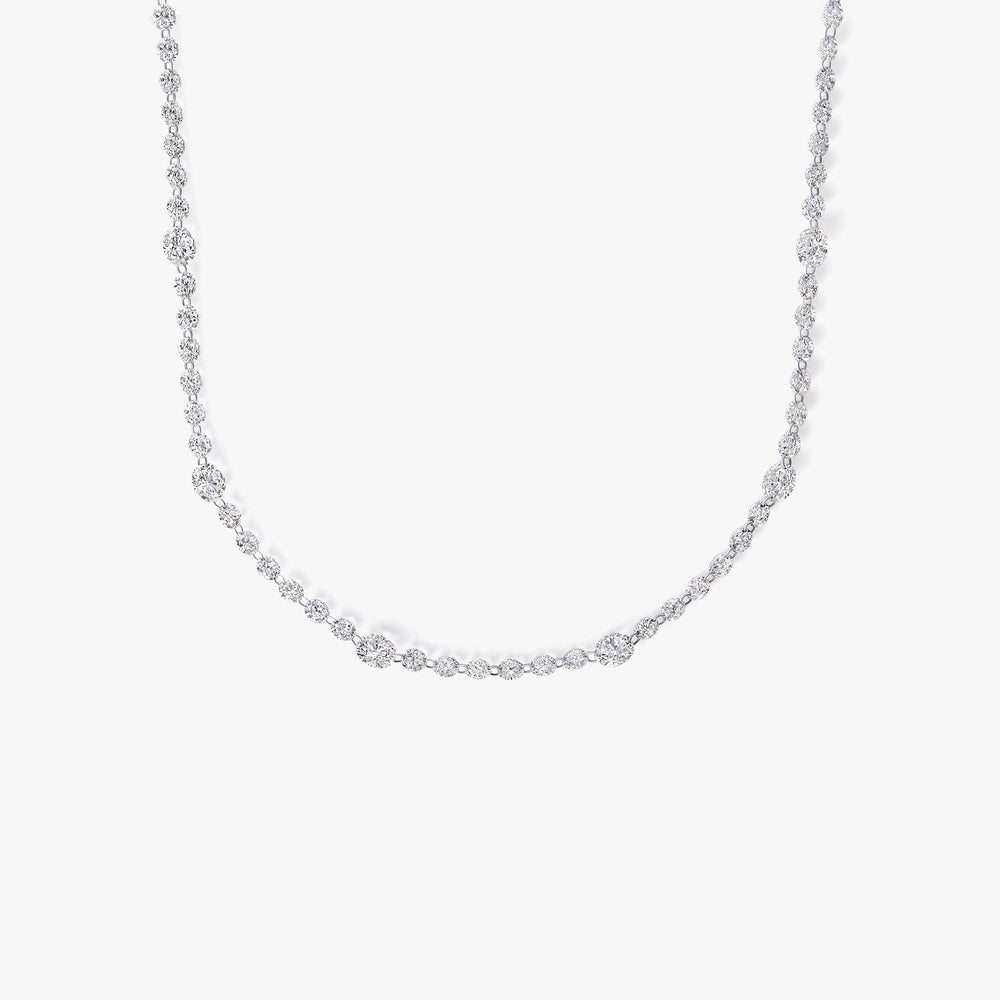 Round Diamond Floating Tennis Necklace