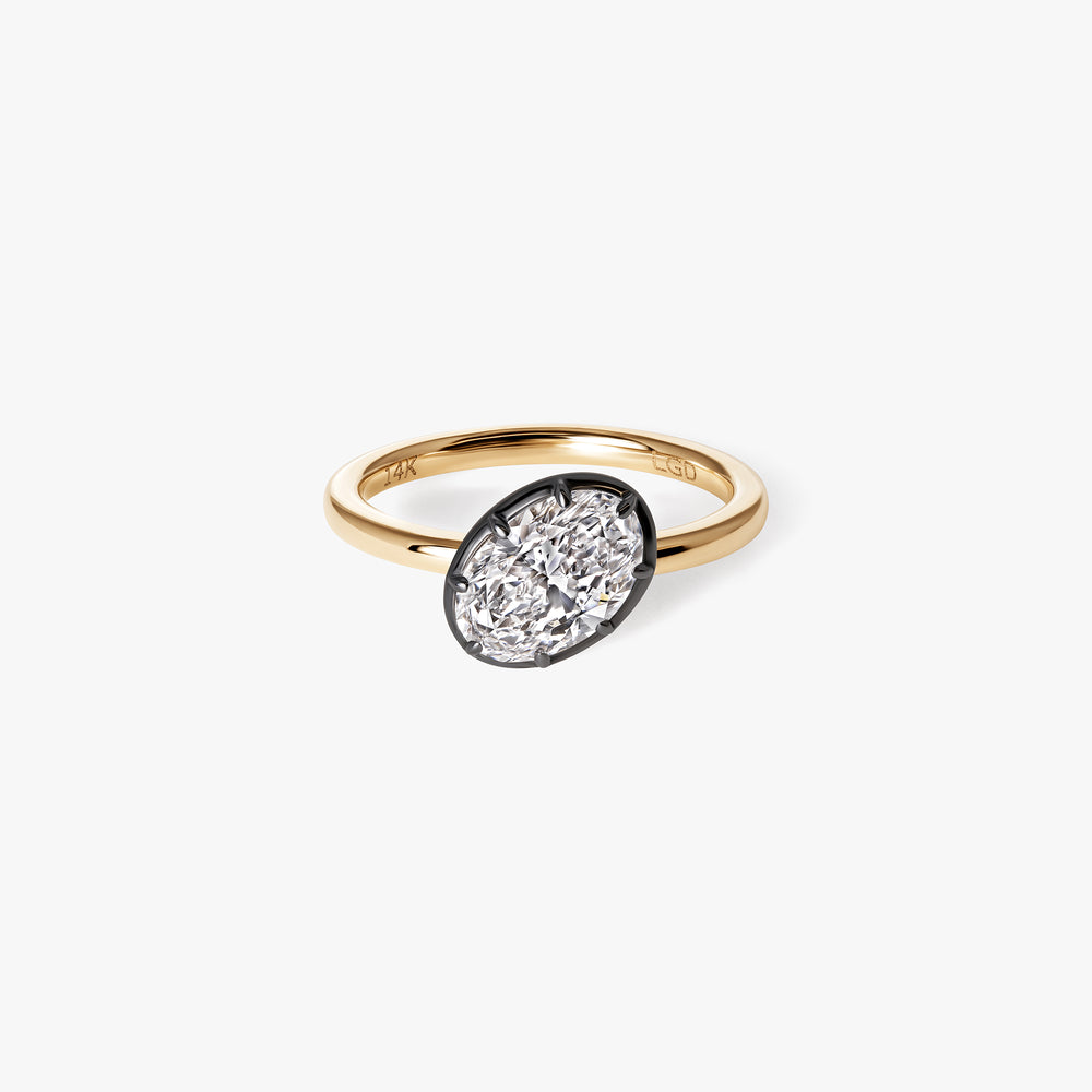 Oval Diamond Black Rhodium Angled Pinky Ring