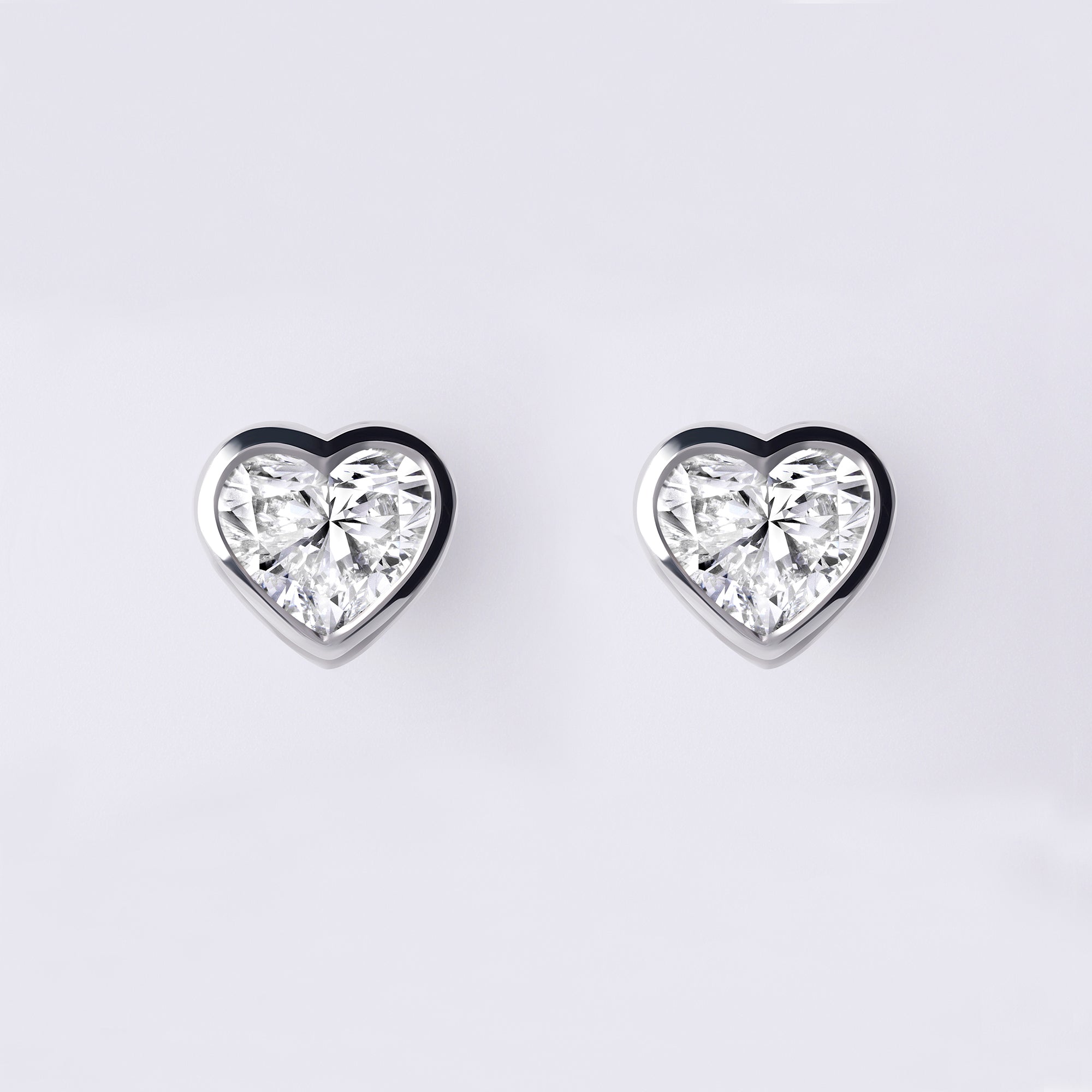 Bezel Set Heart Lab Diamond Stud Earrings, Sterling Silver