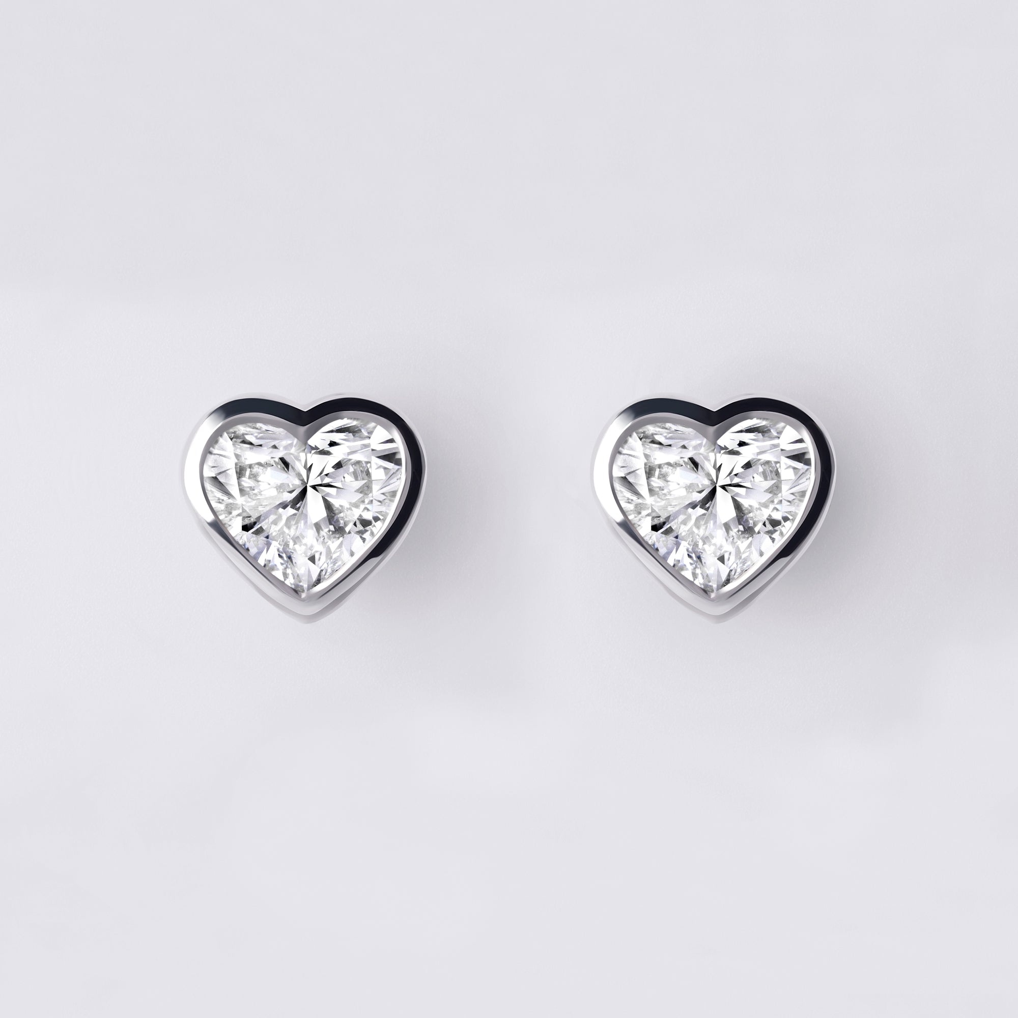 Bezel Set Heart Lab Diamond Stud Earrings, Sterling Silver