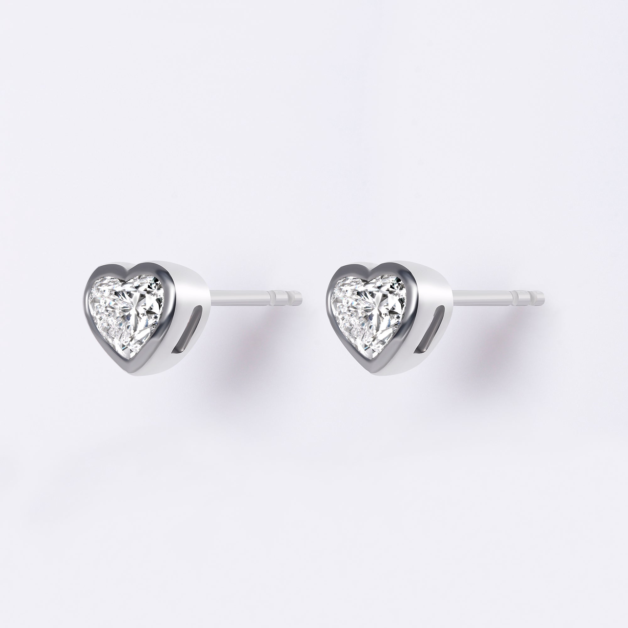 Bezel Set Heart Lab Diamond Stud Earrings, Sterling Silver