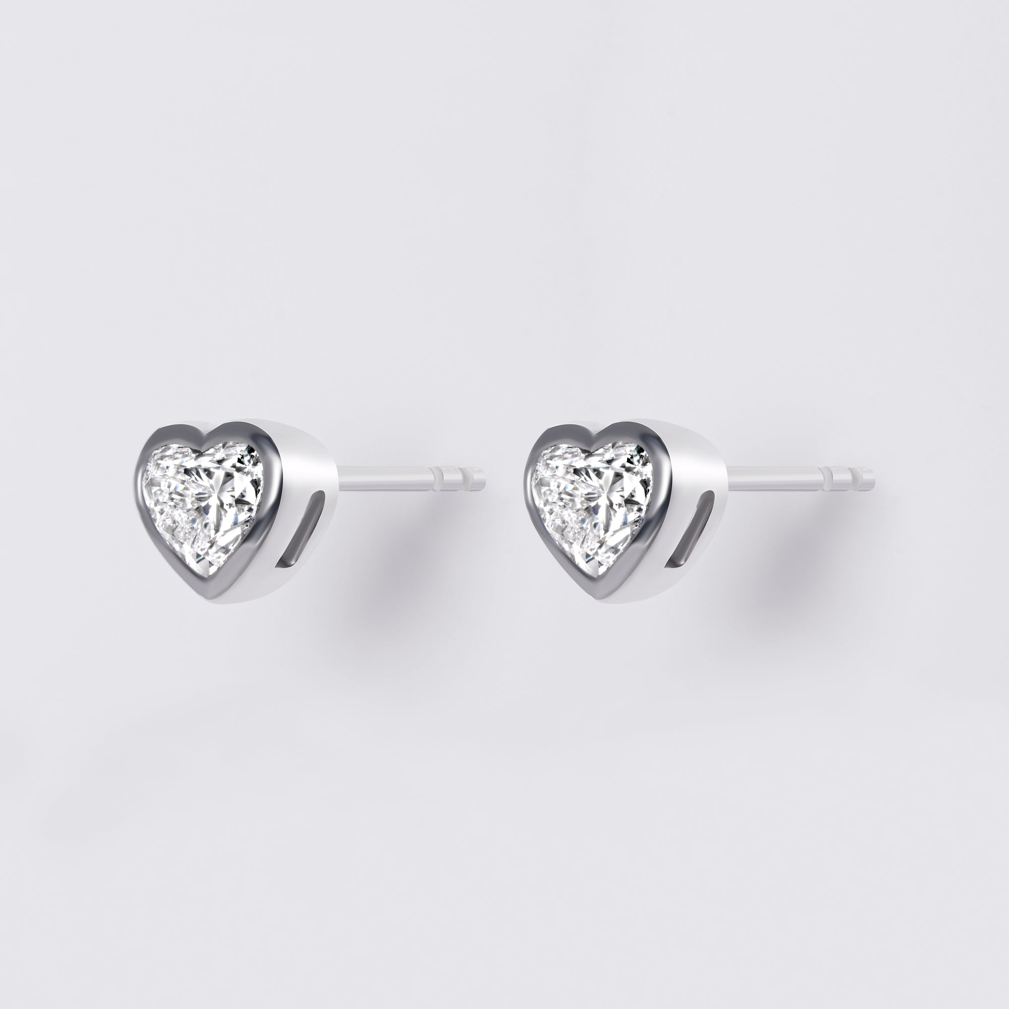 Bezel Set Heart Lab Diamond Stud Earrings, Sterling Silver