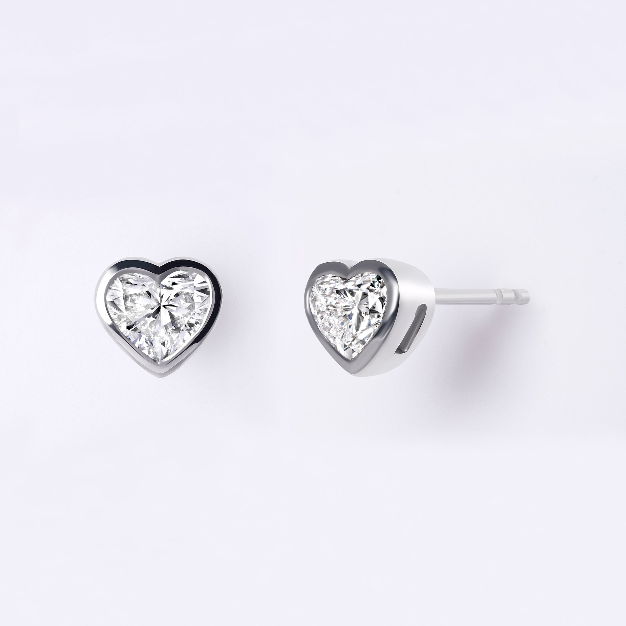 Bezel Set Heart Lab Diamond Stud Earrings, Sterling Silver