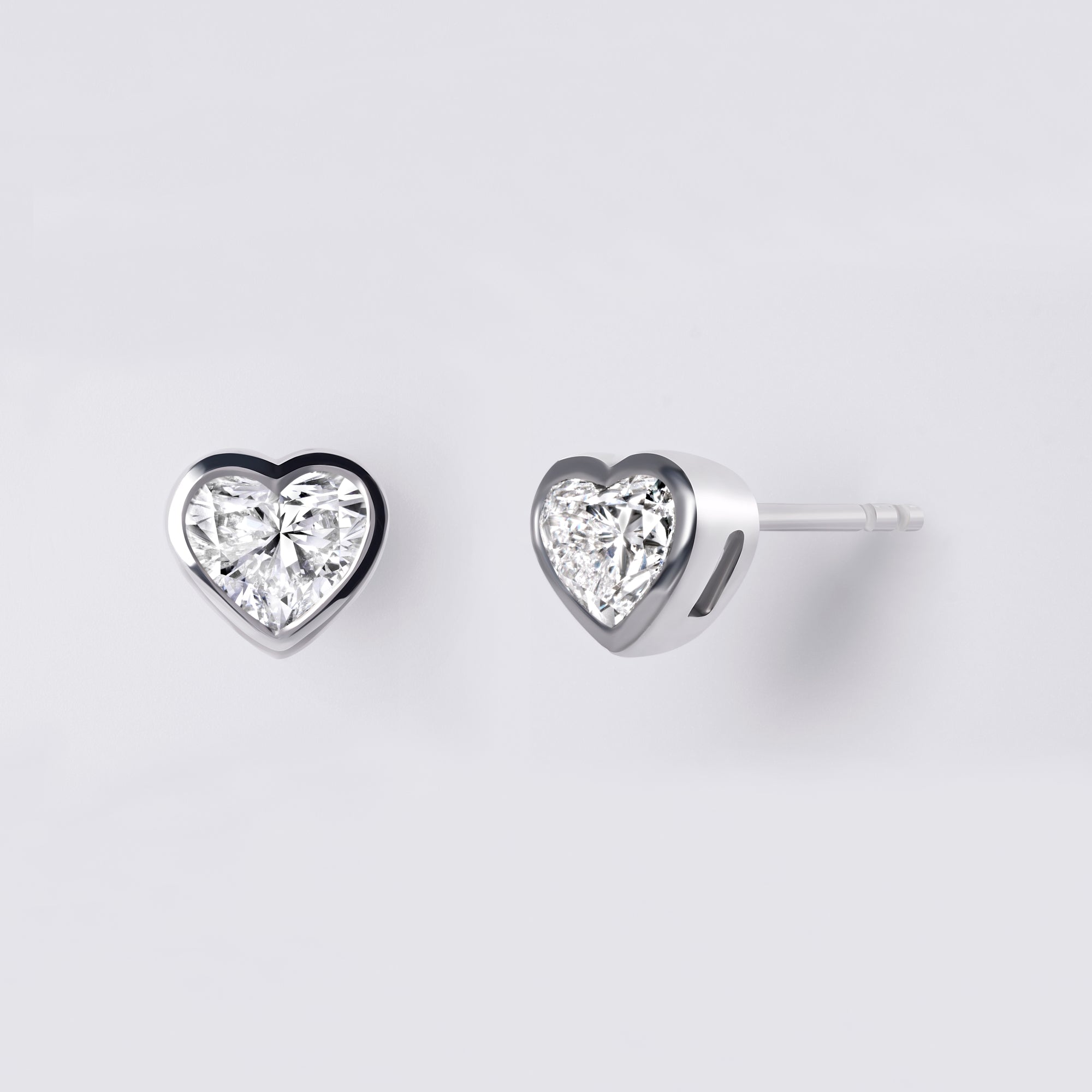 Bezel Set Heart Lab Diamond Stud Earrings, Sterling Silver