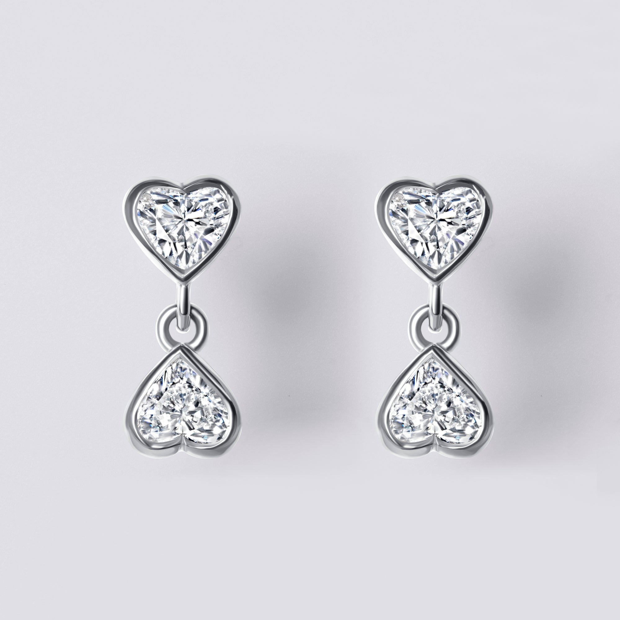 Bezel Set Heart Diamond Drop Earrings