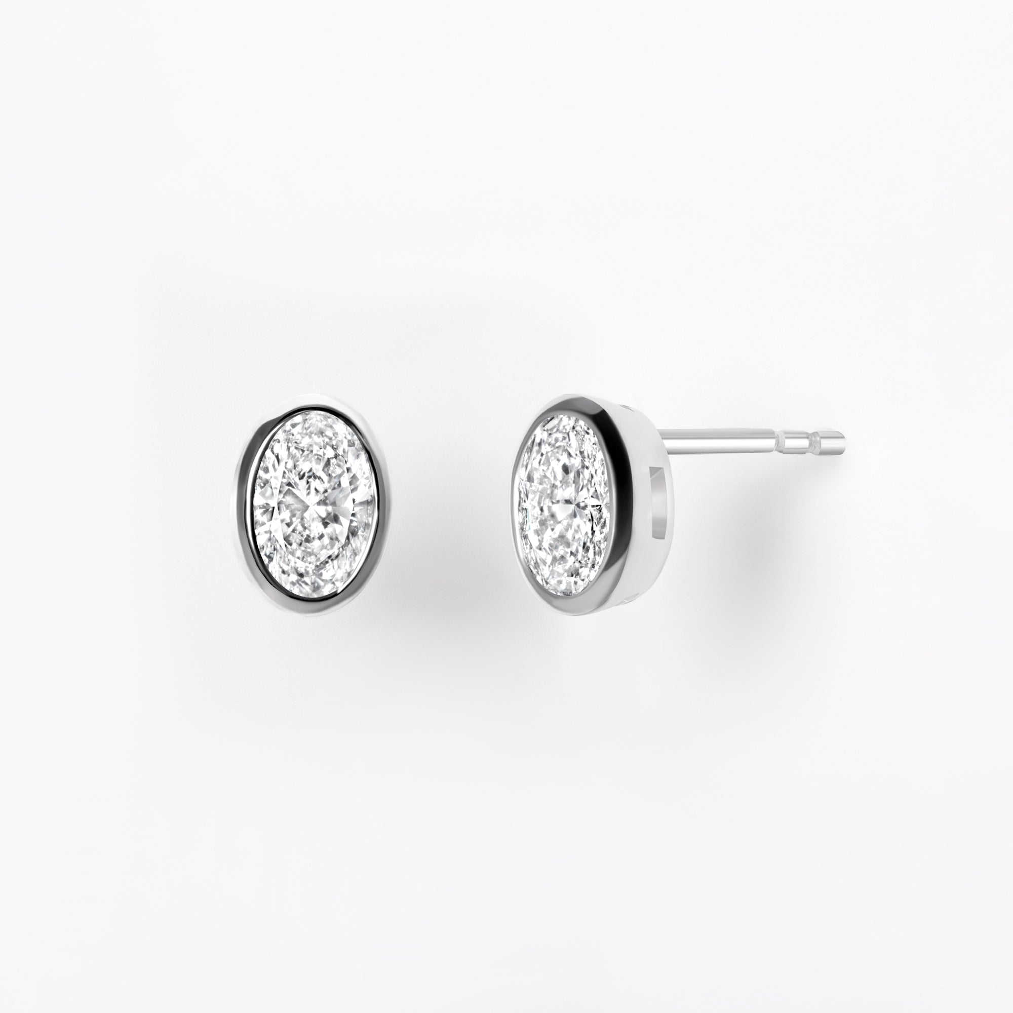 Bezel Set Oval Diamond Stud Earrings