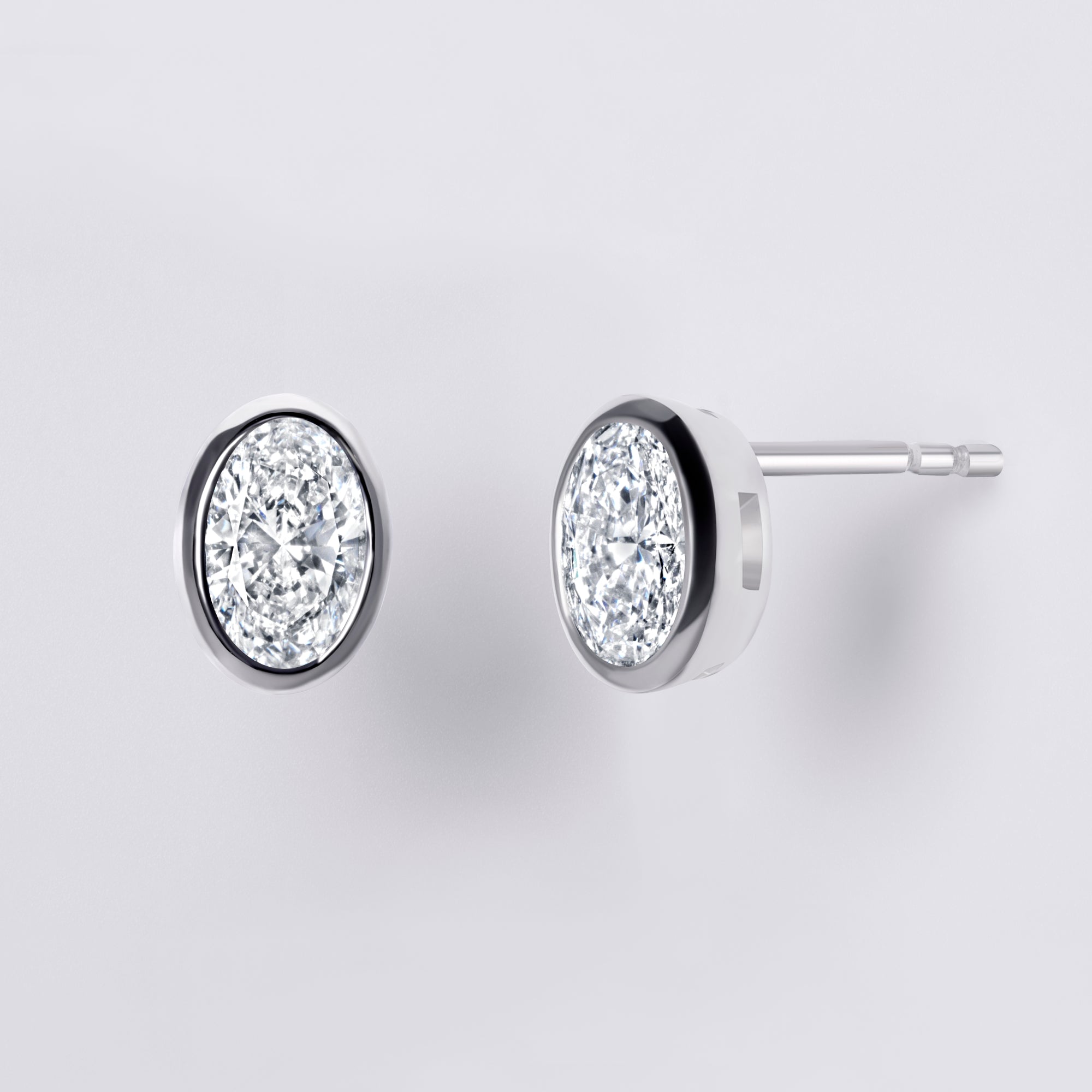 Bezel Set Oval Lab Diamond Stud Earrings, Sterling Silver