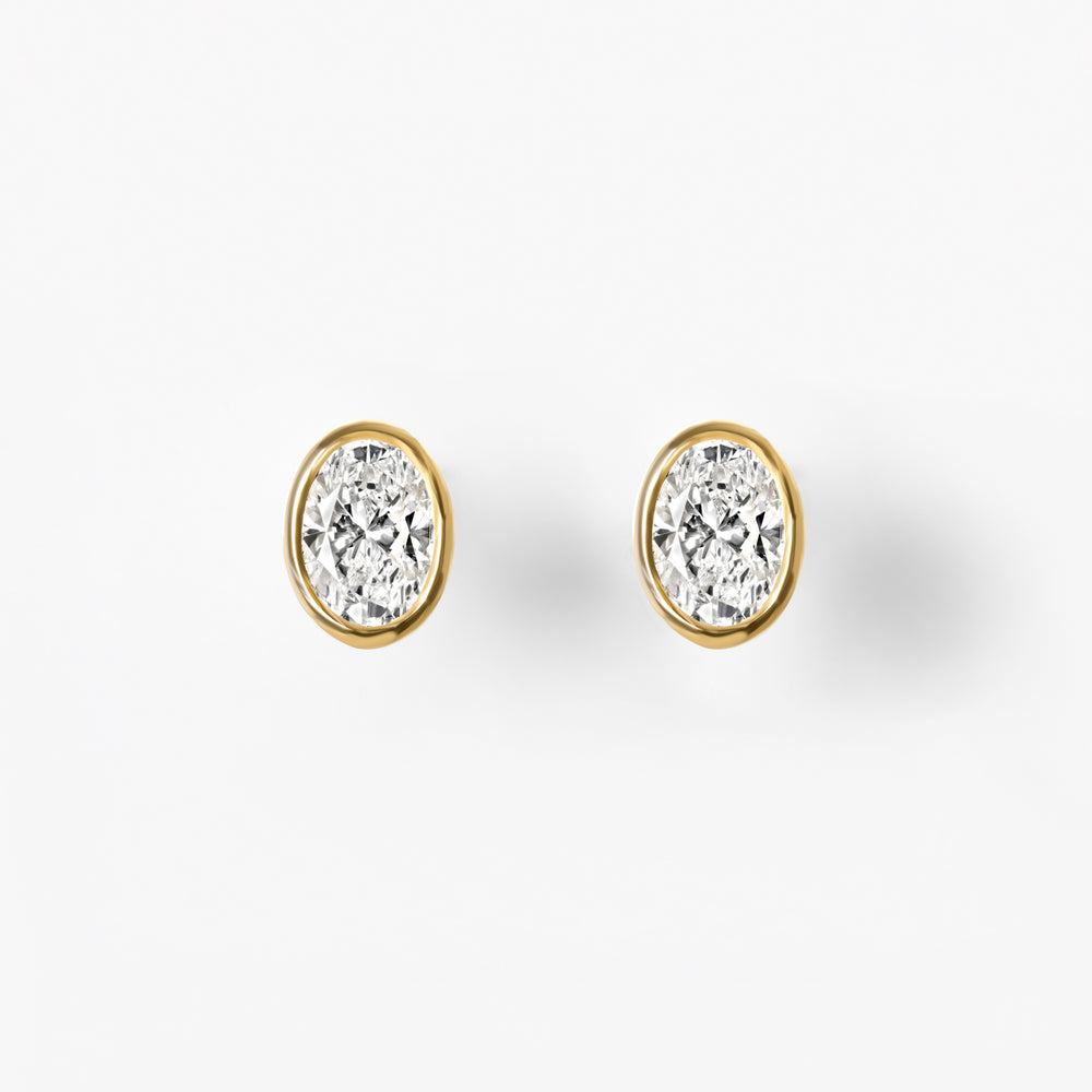 Oval Diamond Bezel Stud Earrings