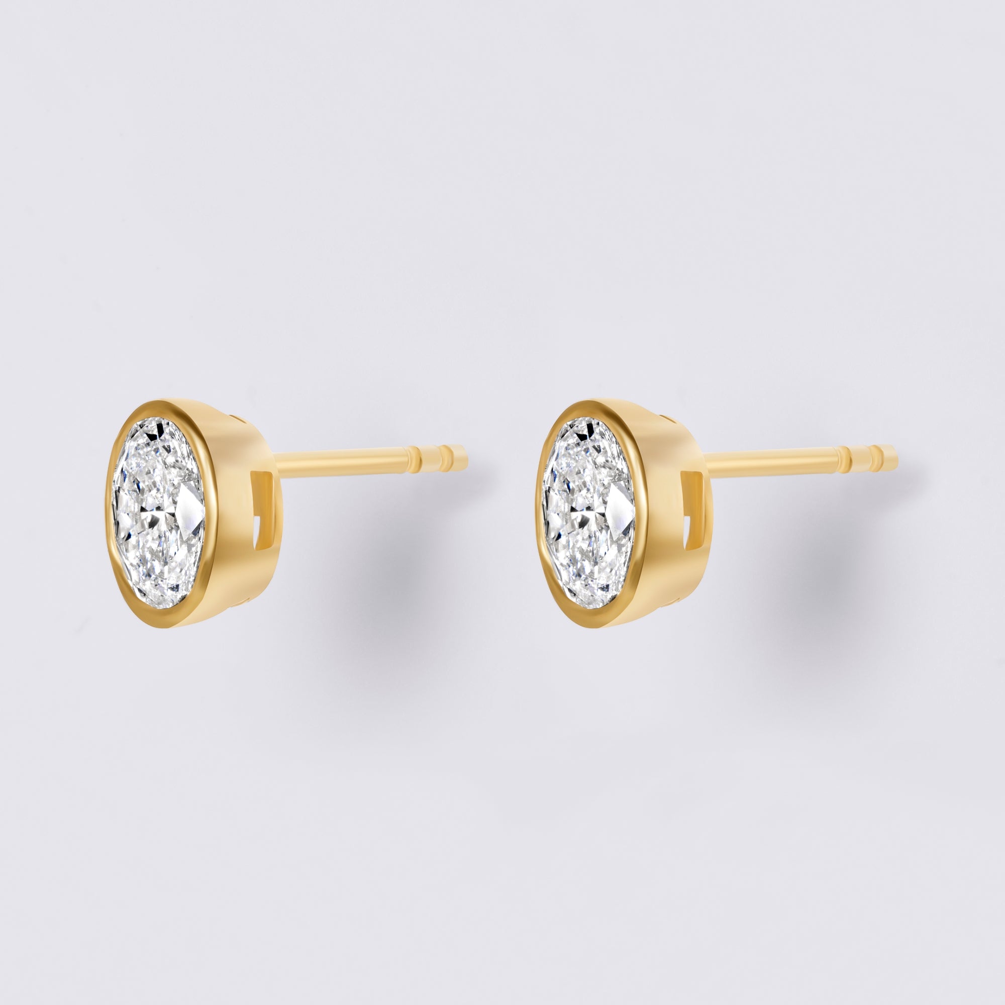 Bezel Set Oval Lab Diamond Stud Earrings, Yellow Gold Vermeil