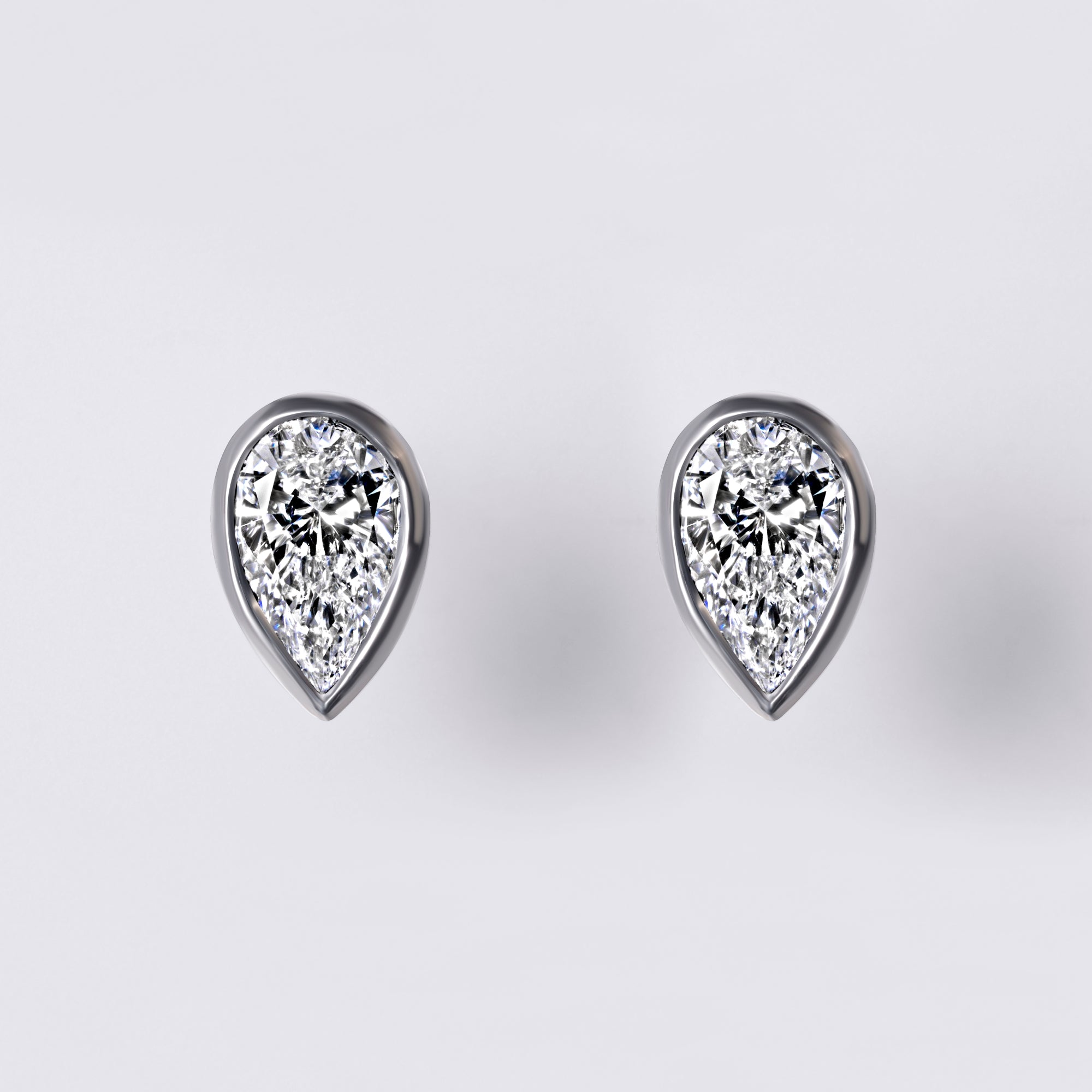 Bezel Set Pear Lab Diamond Stud Earrings, Sterling Silver