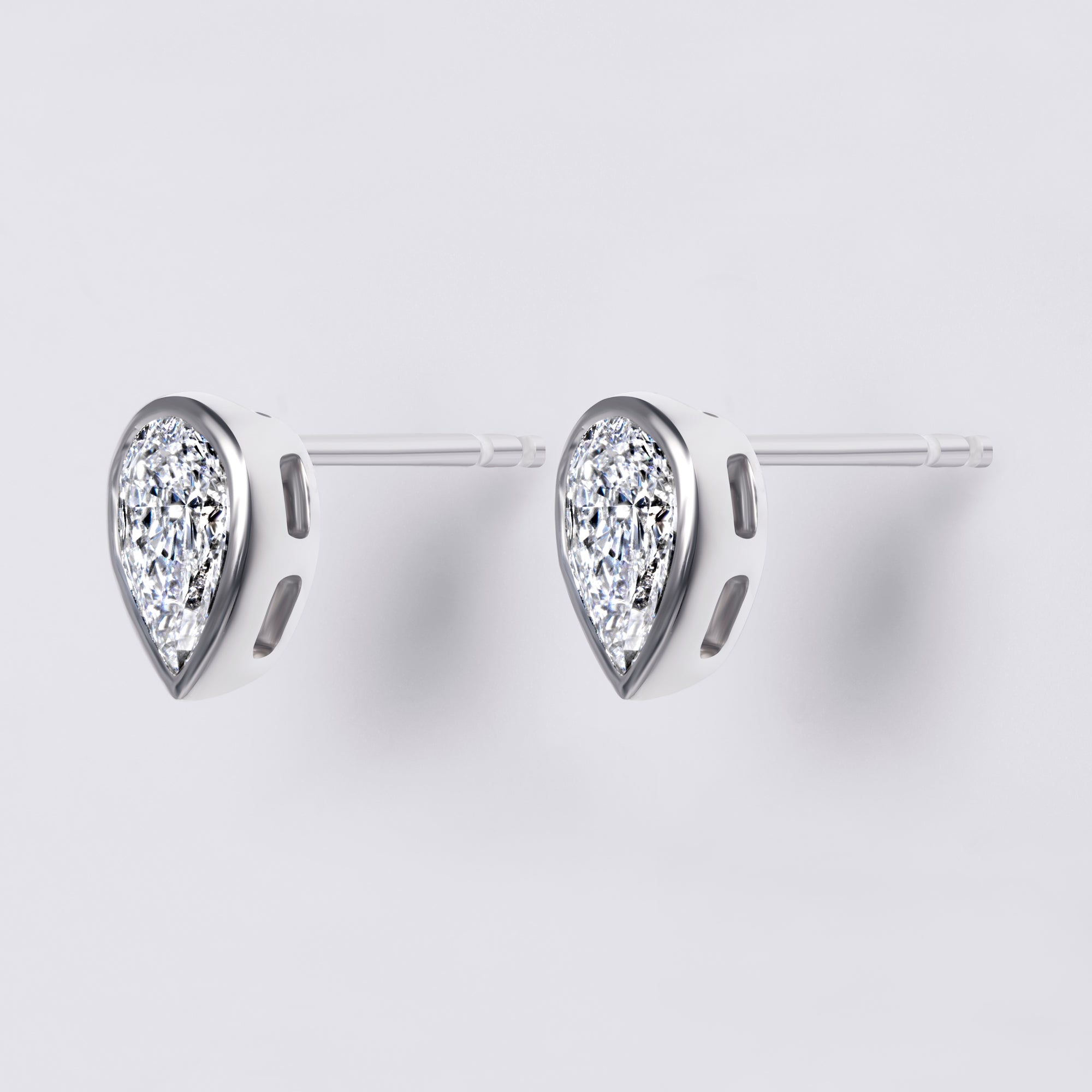 Bezel Set Pear Lab Diamond Stud Earrings, Sterling Silver