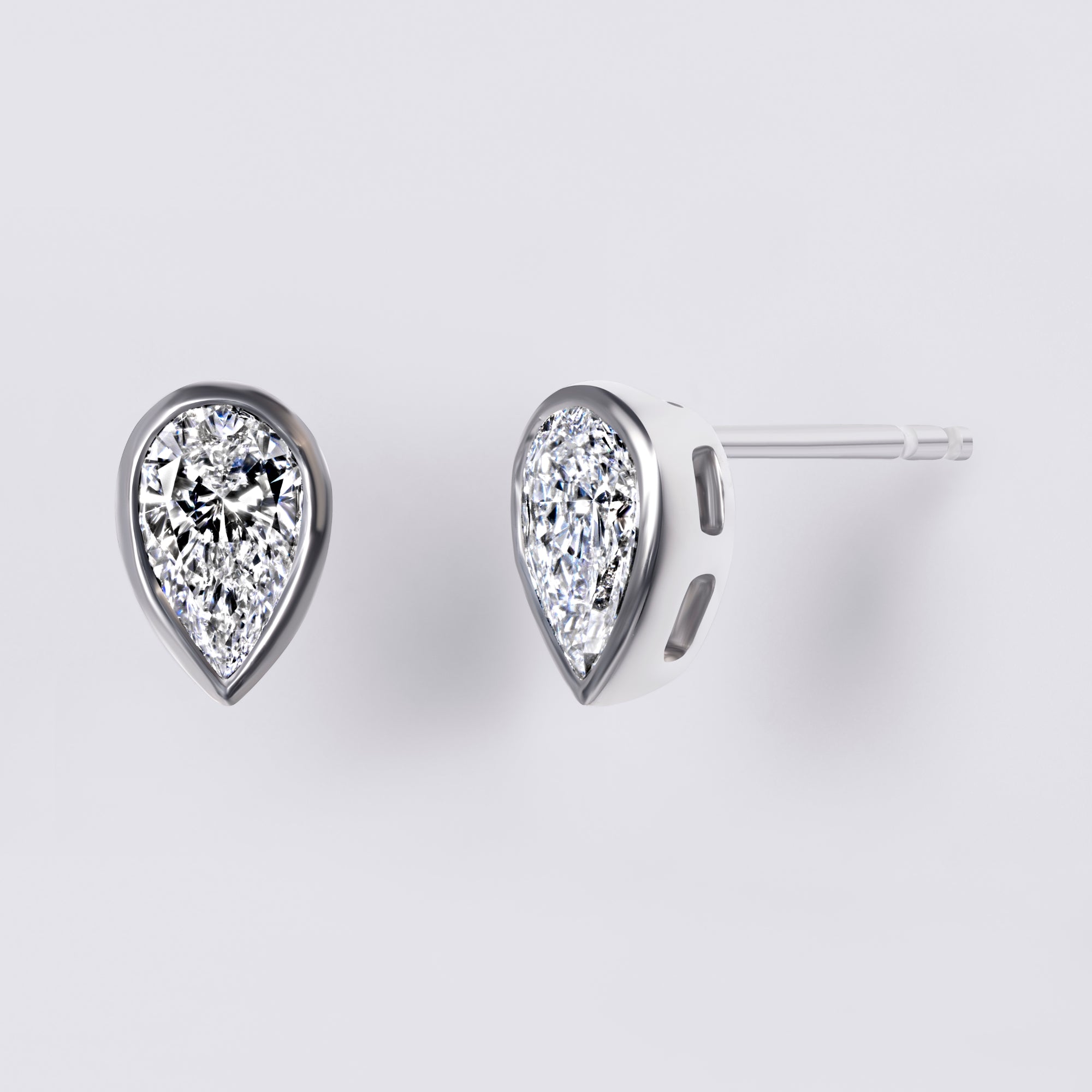 Bezel Set Pear Lab Diamond Stud Earrings, Sterling Silver