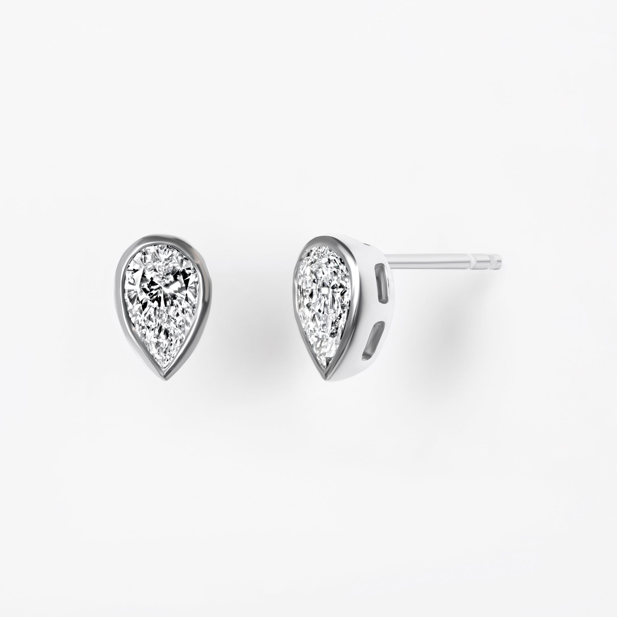Bezel Set Pear Diamond Stud Earrings