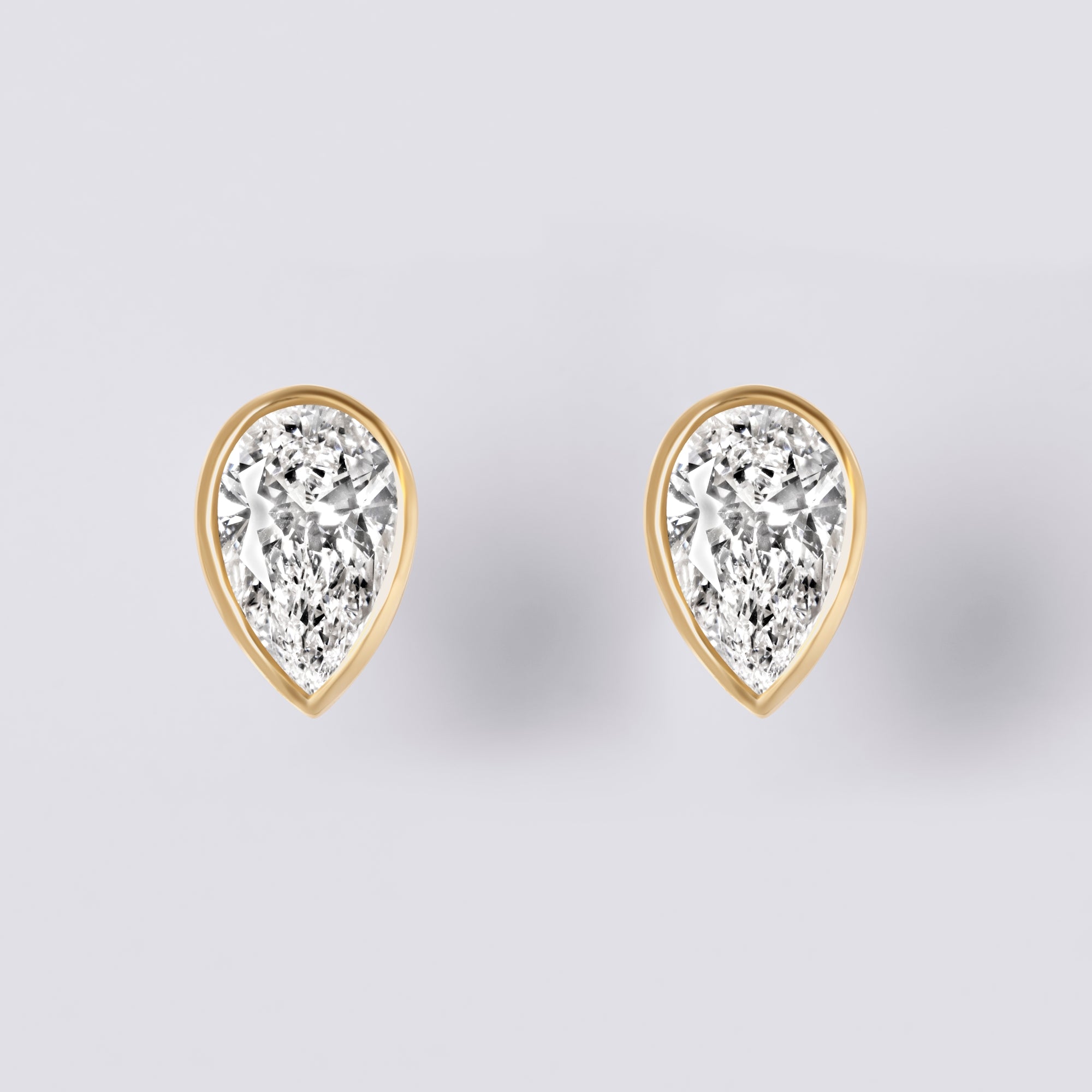 Bezel Set Pear Lab Diamond Stud Earrings, Yellow Gold Vermeil