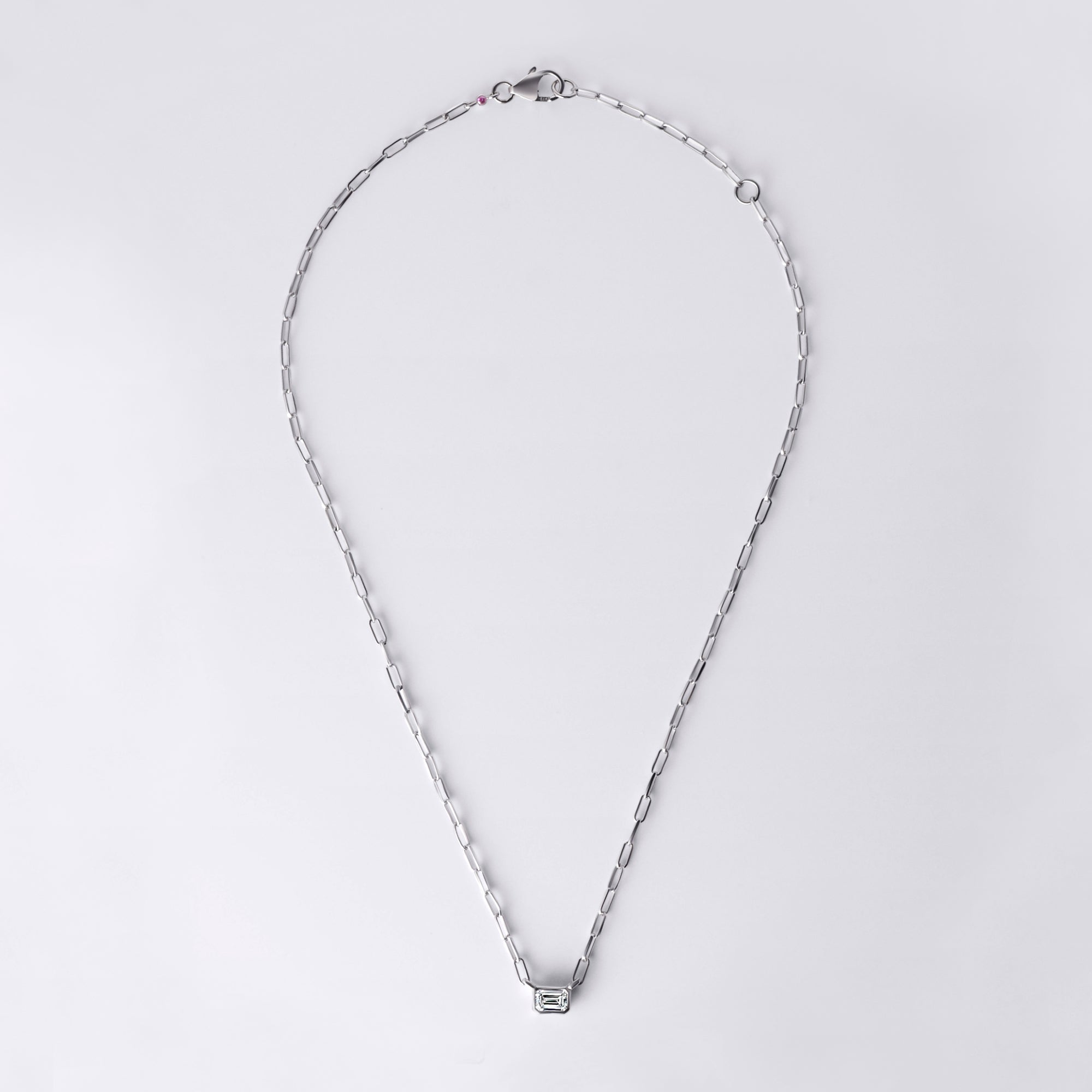 Bezel Set Emerald Lab Diamond Necklace, Sterling Silver