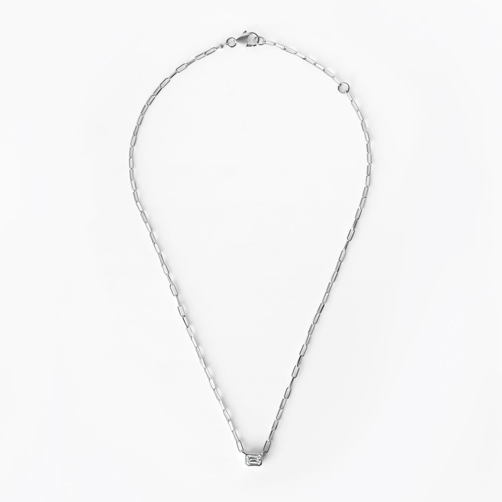 Emerald Diamond Bezel Paperclip Necklace