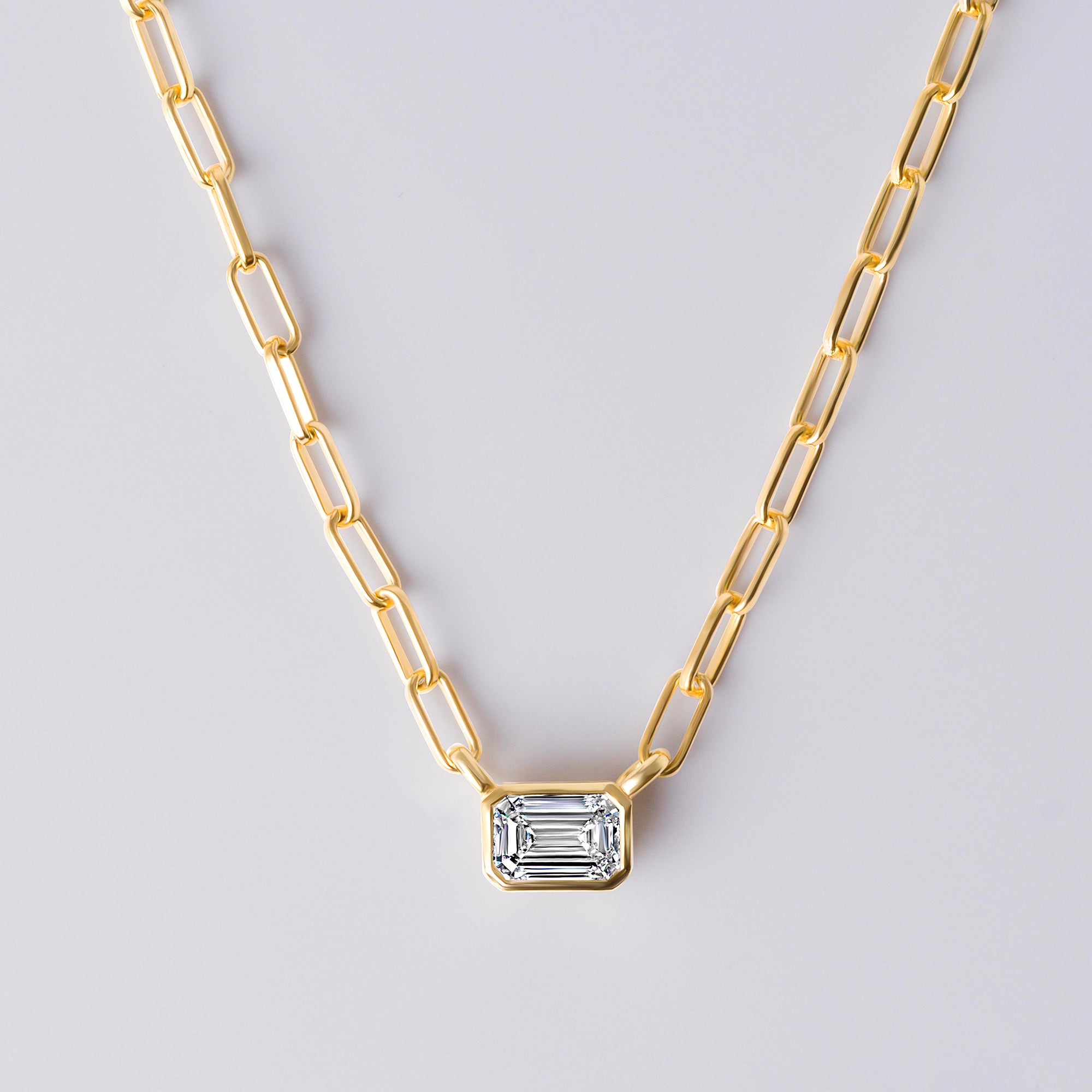 Bezel Set Emerald Cut Diamond Necklace