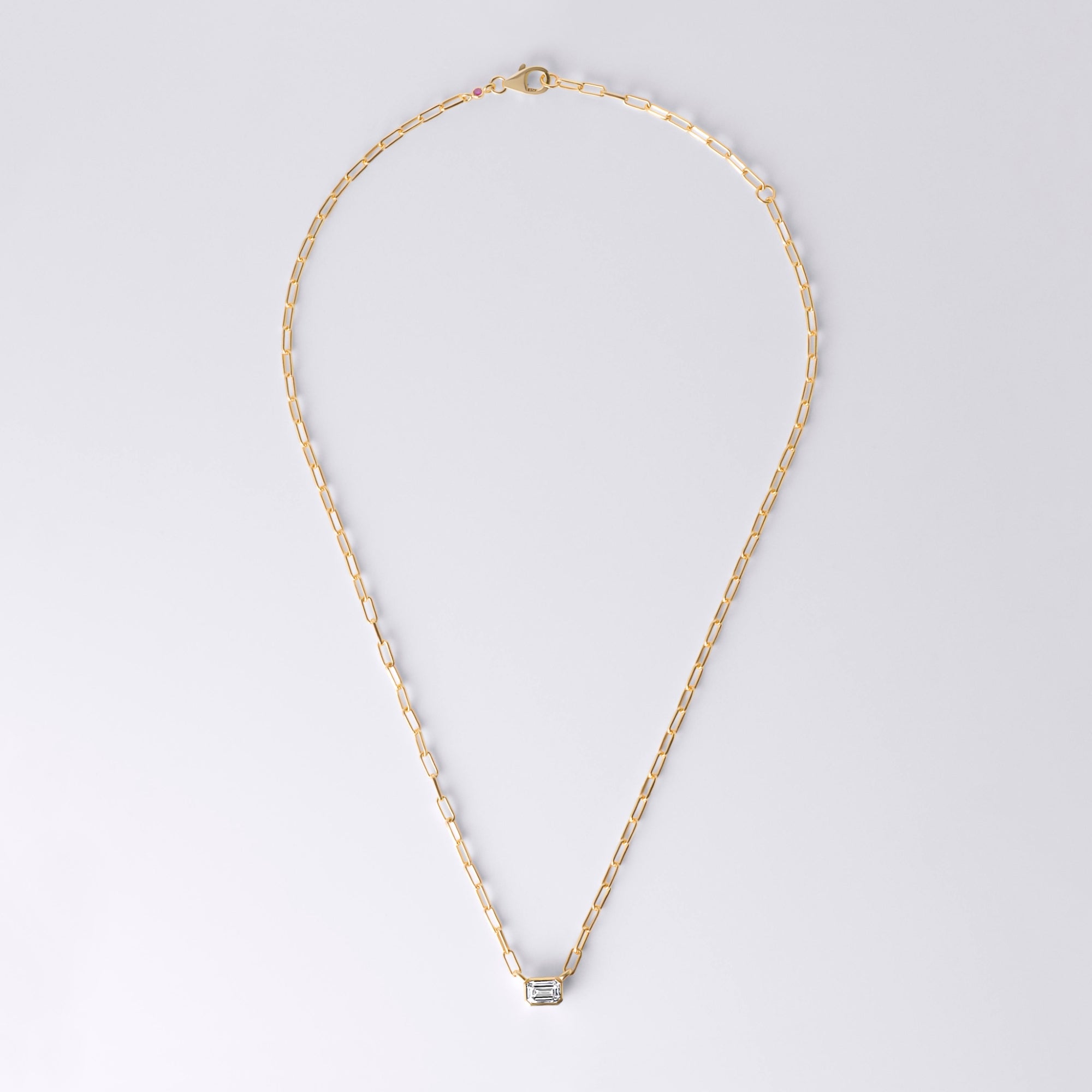 Bezel Set Emerald Lab Diamond Necklace, Yellow Gold Vermeil
