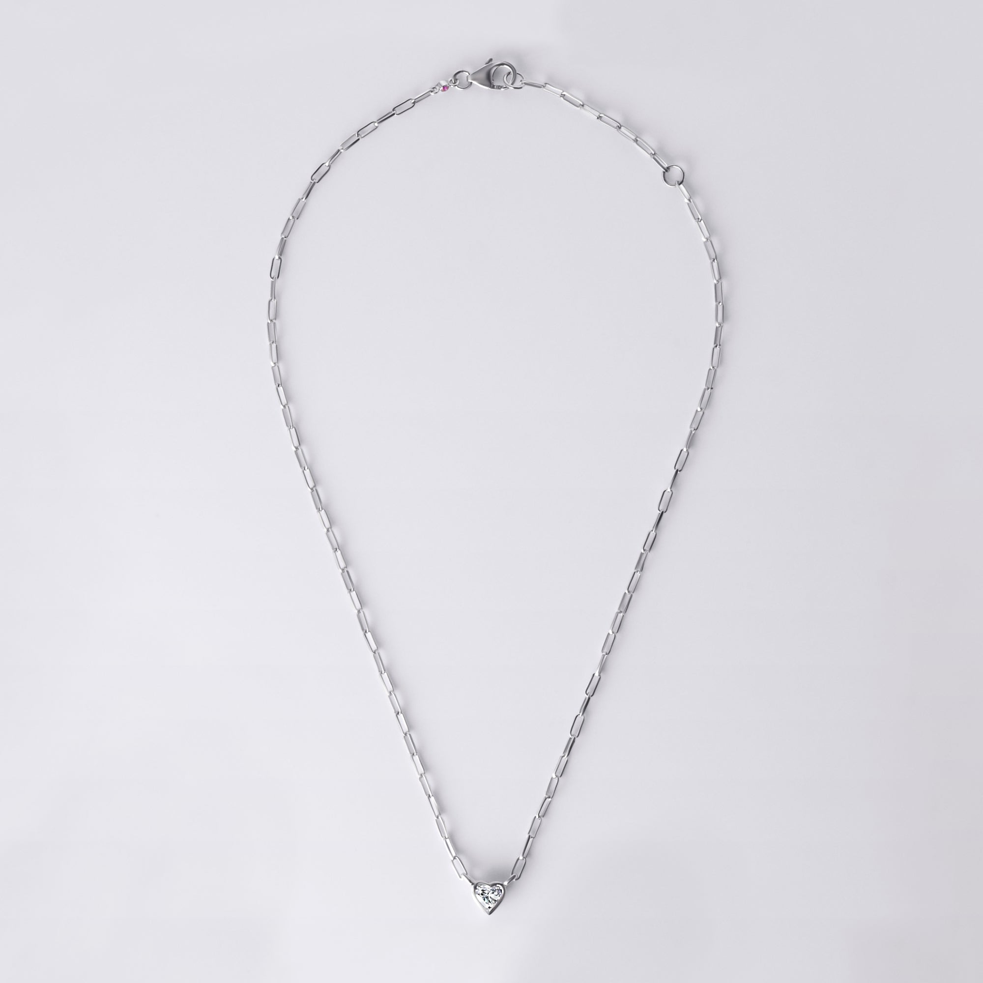Bezel Set Heart Lab Diamond Necklace, Sterling Silver