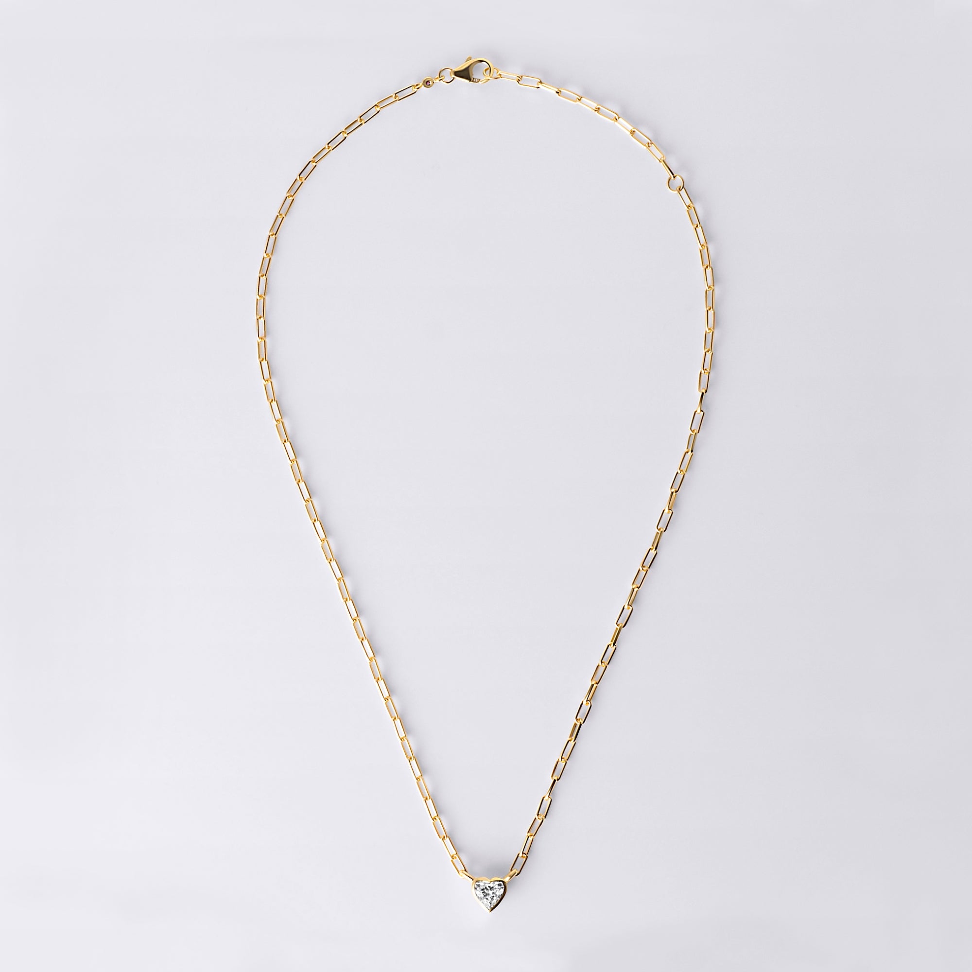 Bezel Set Heart Diamond Paperclip Necklace